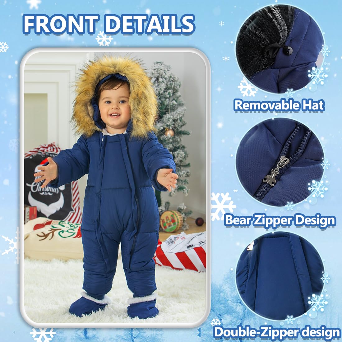 Warm Baby Winter Snowsuit with Hood & Gloves - Insulated Puffy Coat Jacket & Footed Romper Jumpsuit for Boys & Girls 6-24 Months | Perfect for Outdoor Play, Snow Days & Cold Weather Adventures