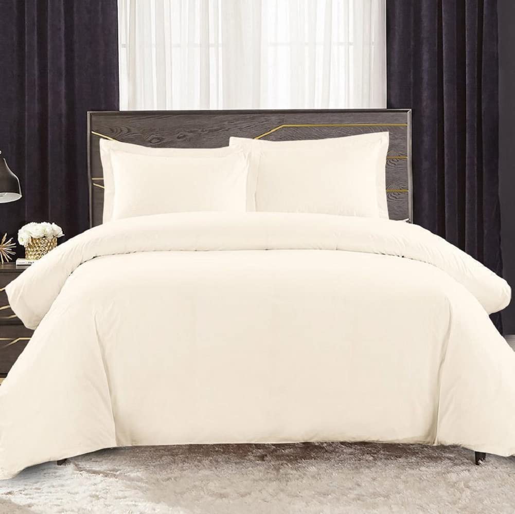 Royal Hotel Bedding 300-Thread-Count 100% Cotton Percale Queen Duvet Cover Set (3-Piece) - Ivory | Luxury Soft Breathable Bedding for Hotels, Guest Rooms & Upscale Homes