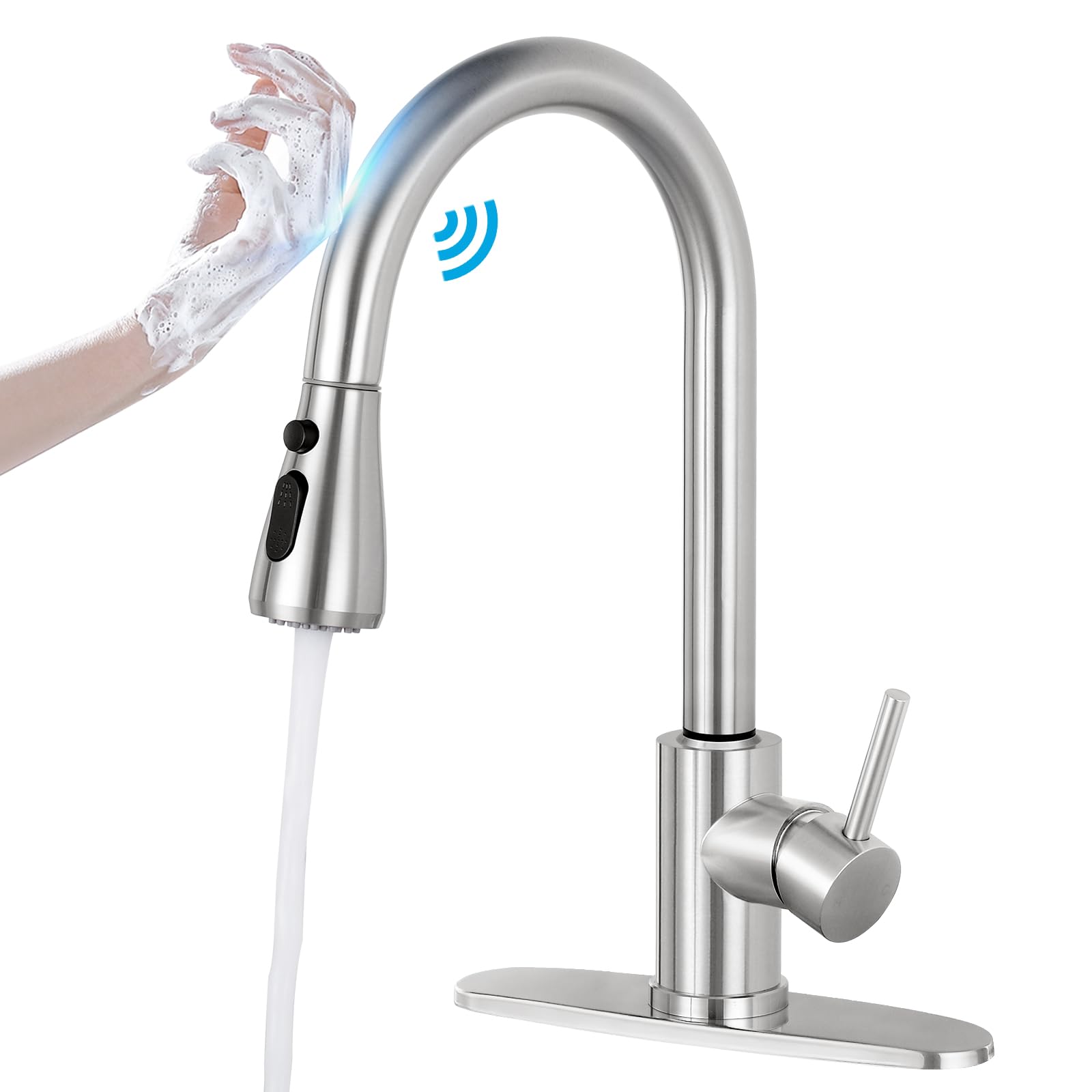 Smart Touch Kitchen Faucet with Pull-Down Sprayer - Stainless Steel High Arc for Home & RV