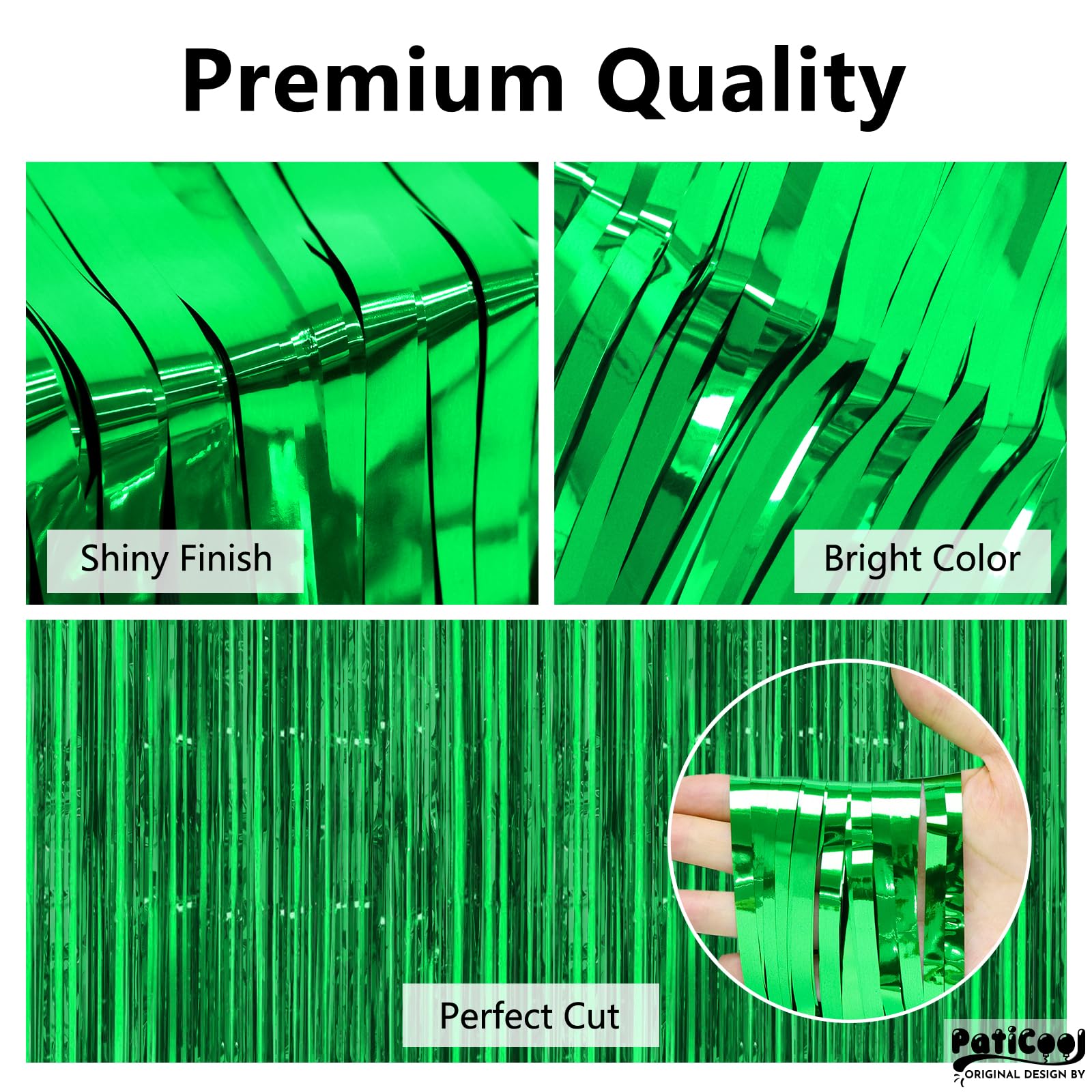 Premium Green Tinsel Foil Fringe Curtains - 4 Pack Thickened 3.2x8.2 FT Party Streamers - Durable Birthday, Jungle, Dinosaur, Sports Theme Decorations - Perfect for Backdrops, Photo Booths & Event Decor