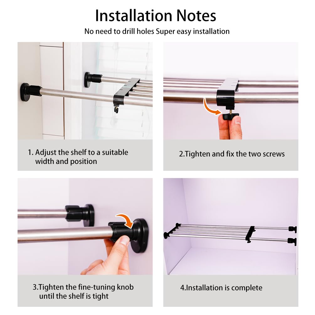 Hershii Adjustable Closet Tension Shelf - Expandable Cabinet Hanging Rod & Metal Storage Rack Organizer - DIY Wardrobe Divider for Kitchen, Bathroom, Bedroom (Black, 32.28-46.06 Inches) - Perfect for Small Space Organization & Closet Storage Solutions