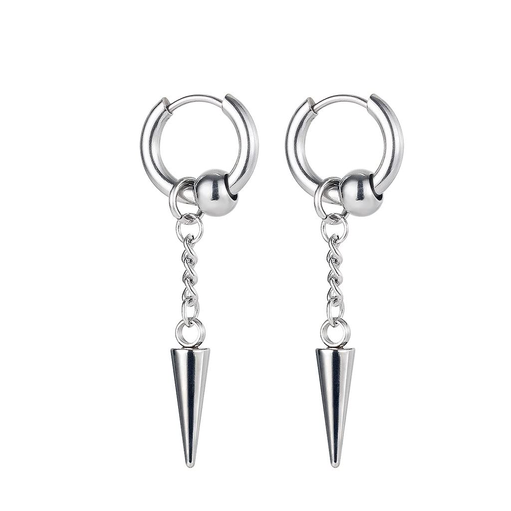 Milue Minimalist Spike Dangle Drop Hoop Earrings for Women & Men - Silver Charms Hoops, Cuff Cartilage Stud, Tragus & Helix Wrap - Perfect for Everyday Wear, Parties & Gifts