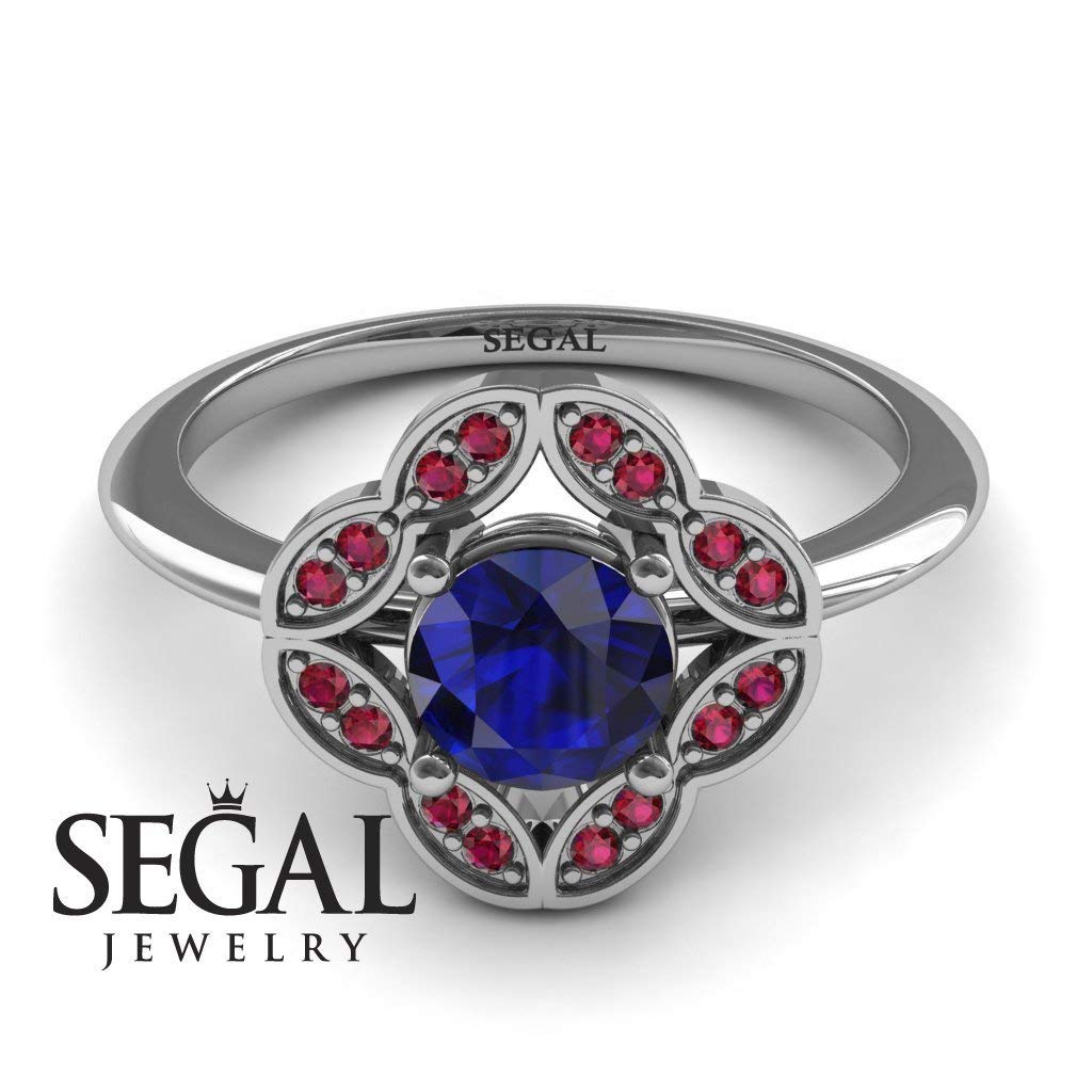 14K White Gold Vintage Victorian Engagement Ring with Sapphire & Ruby - Unique Antique Jewelry for Weddings, Anniversaries & Special Occasions