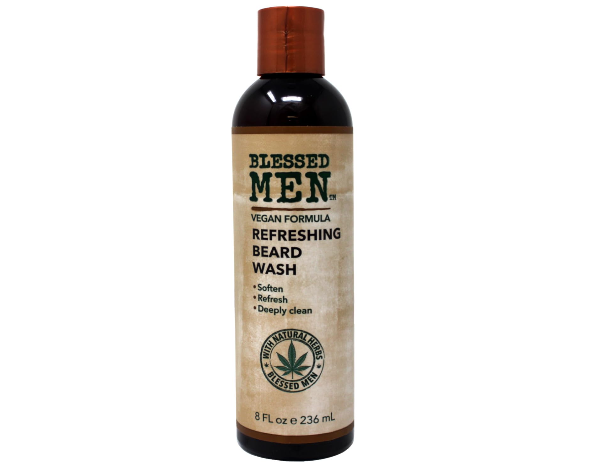 BLESSED MEN Refreshing Beard Wash - Vegan Formula, 8 Fl Oz - Gentle Cleansing & Hydration for Soft, Healthy Facial Hair | Perfect for Daily Use & Grooming Routine