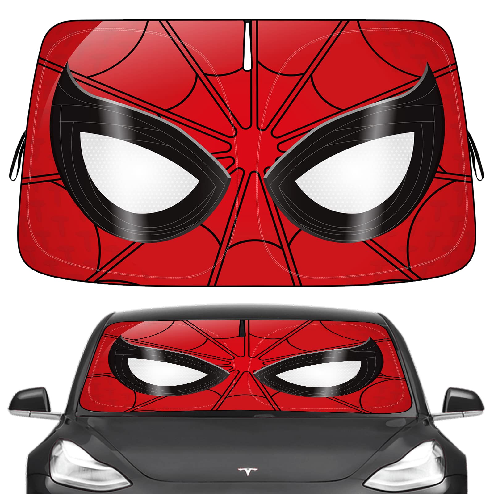 Tesla Model 3 & Model Y Windshield Sunshade - Foldable Car Window Sun Visor with Durable Black Tape | Funny Tesla Accessories for Summer Heat Protection & UV Ray Blocking | Perfect for Road Trips & Daily Commuting