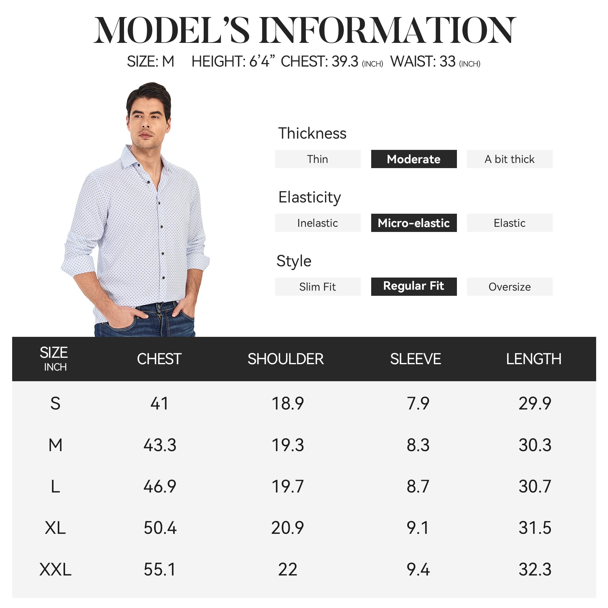 Esabel.C Men's Wrinkle-Free Dress Shirts | Long Sleeve Button Down Business Shirts | Regular Fit Printed Office Shirt for Work & Formal Occasions