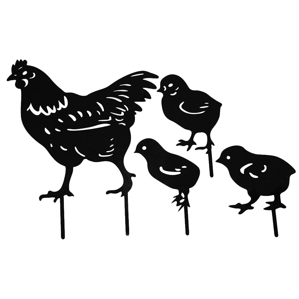 DOITOOL 4Pcs Acrylic Animal Garden Stakes - Chicken Silhouette Yard Decor for Outdoor Festival & Home Garden Decoration - Perfect for Patio, Lawn, Flower Beds and Backyard Party Decorations