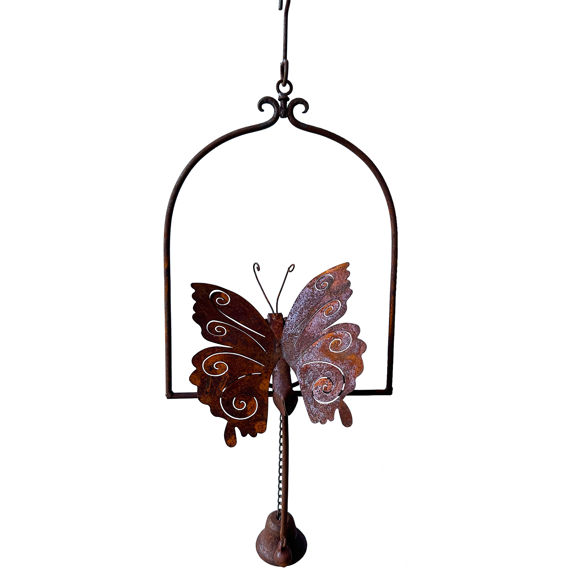 Butterfly Wind Chime with Natural Rusted Finish - Outdoor Garden Decor for Patio, Porch, and Backyard