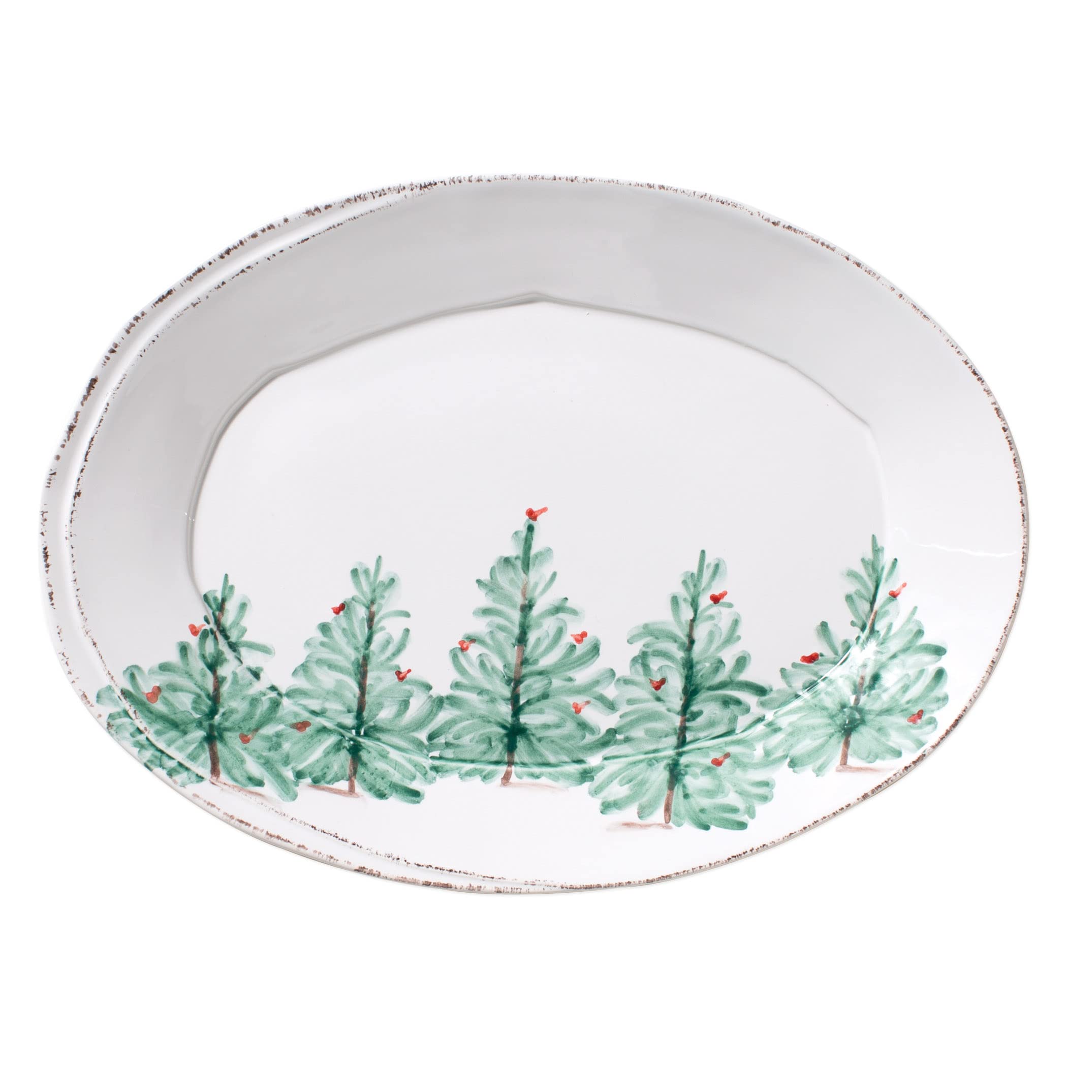 Vietri Lastra Holiday Green Small Oval Platter - 13.5