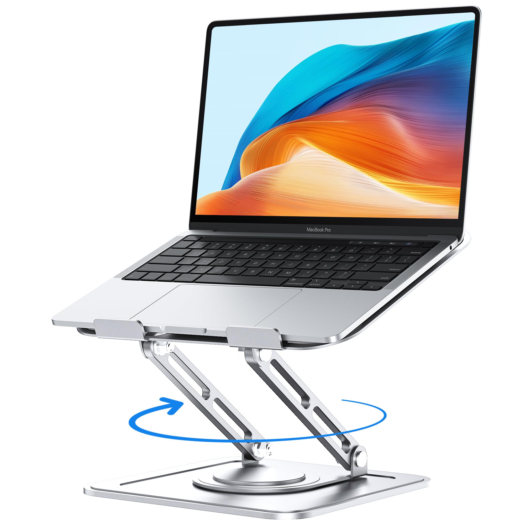 NTMY Foldable Laptop Stand with 360° Rotating Base, Ergonomic Adjustable Metal Laptop Stand for Desk, Compatible with MacBook Air Pro, Acer, Lenovo, Dell (10-16