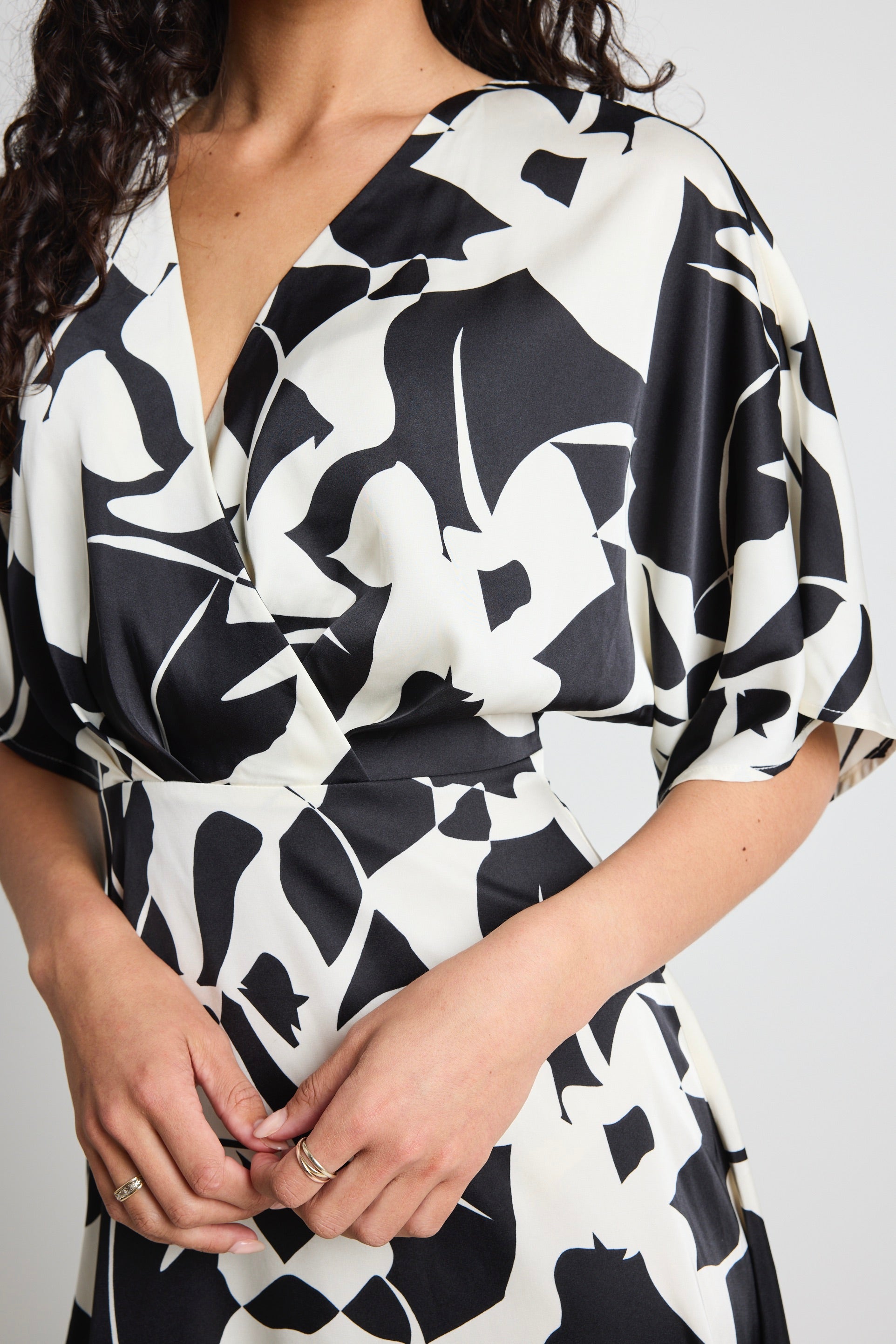 Dali Black & White Satin Short Sleeve Kimono Mini Dress - Sexy Summer Outfit for Beach, Party & Date Night