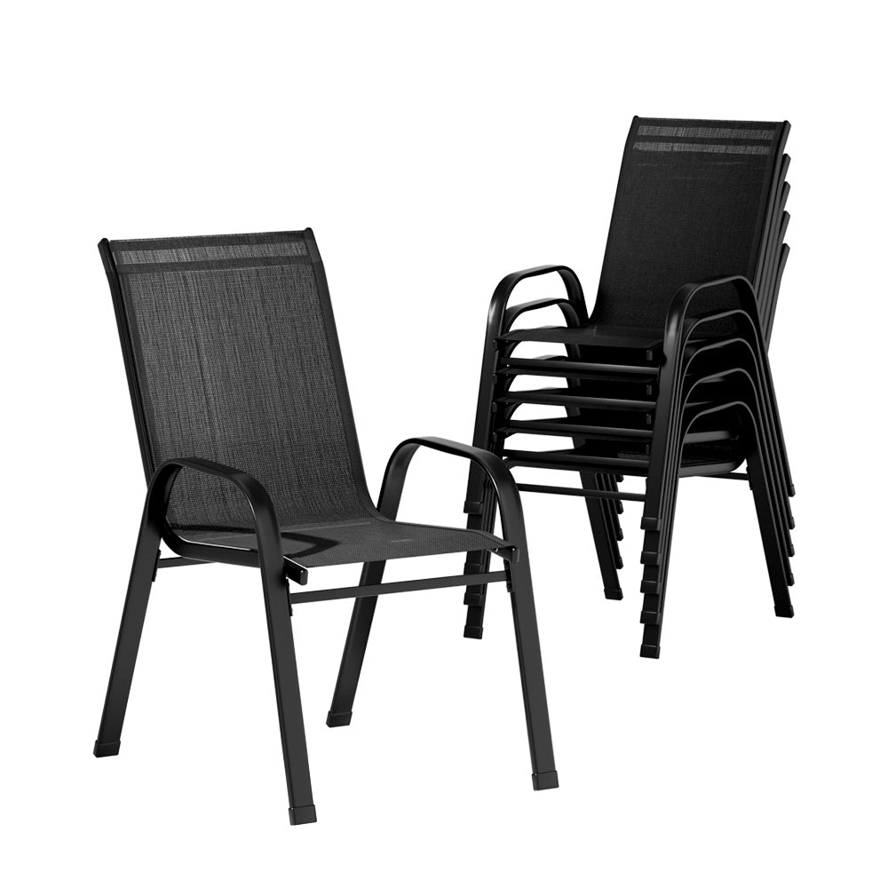 6-Piece Stackable Outdoor Dining Chairs Set - Black Patio Lounge Chairs for Garden, Poolside & Backyard Relaxation