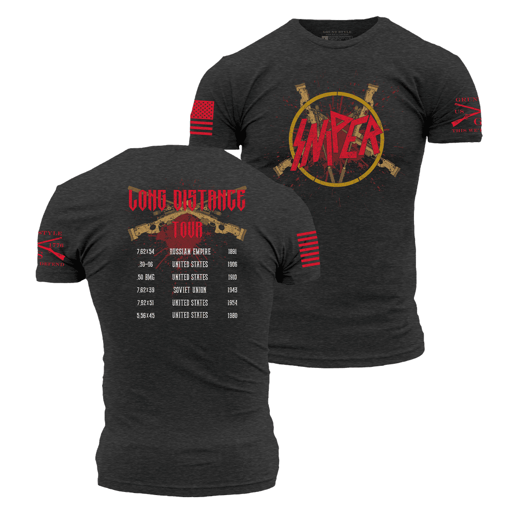 Sniper Tour T-Shirt for Men - Charcoal Gray Cotton Tee - Perfect for Outdoor Adventures, Concerts, and Casual Wear