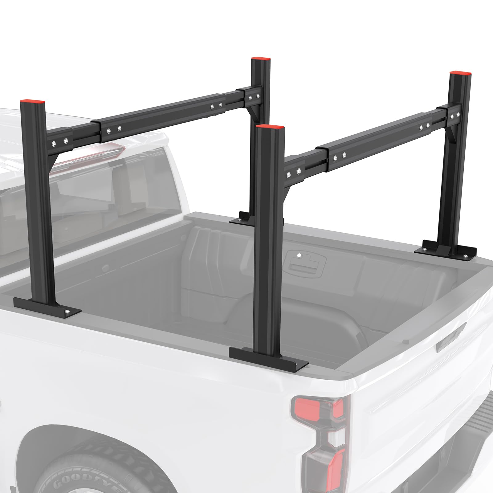 GORWARE 800 lbs Capacity Aluminum Adjustable Truck Ladder Rack - Universal Fit for Pickup Trucks, Black | Heavy Duty Ladder Carrier for Construction & Roofing Work