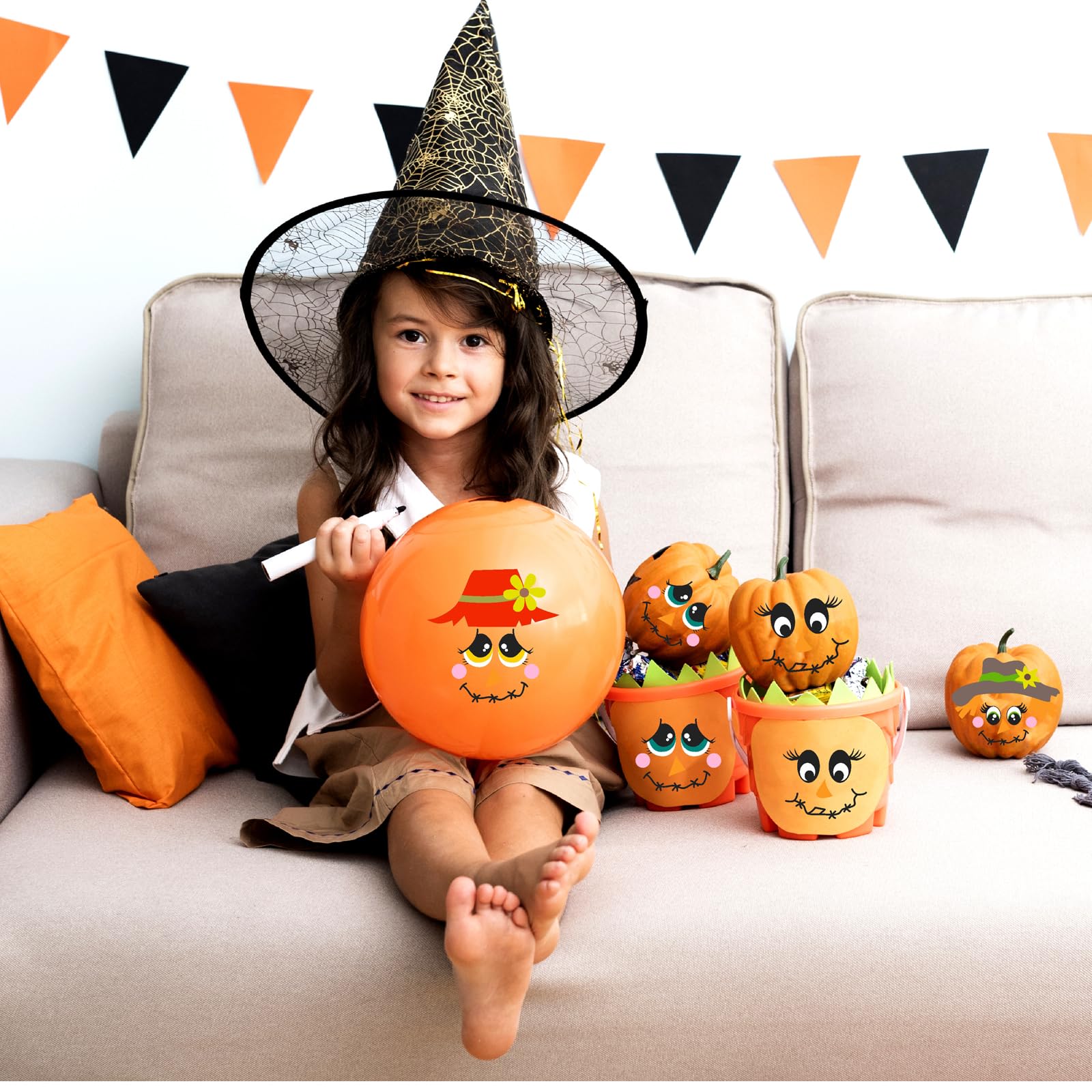 Halloween Pumpkin Face Stickers - Funny Cartoon Decals for Pumpkin Decorating, Glass Cups & Jars - Perfect for Halloween Party, Thanksgiving Decor & Fall Crafts