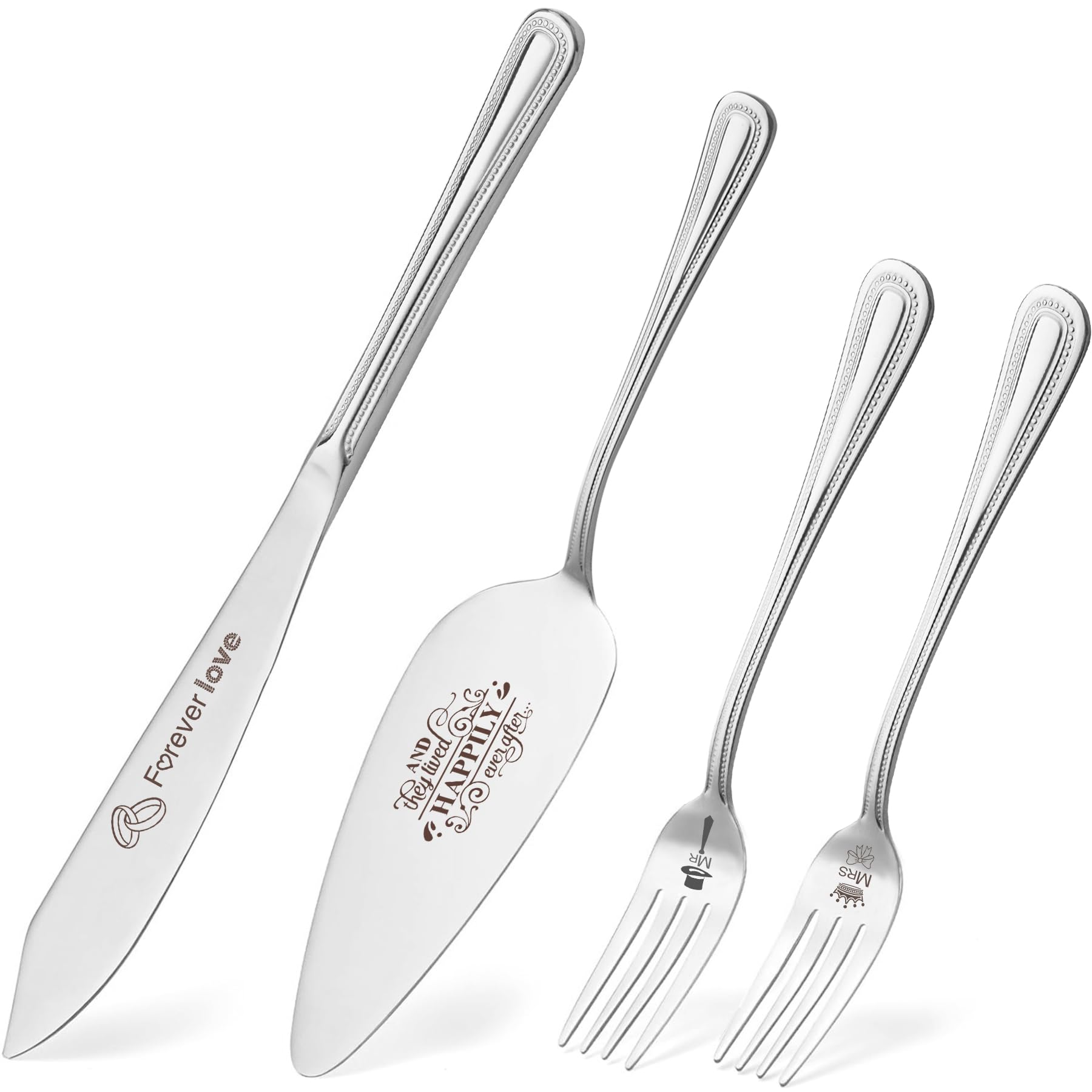 Elegant Silver Wedding Cake Cutting Set - Cake Knife & Server with Mr & Mrs Forks - Perfect for Wedding, Bridal Shower & Anniversary Gifts - Ideal for Cake Cutting Ceremonies and Romantic Celebrations