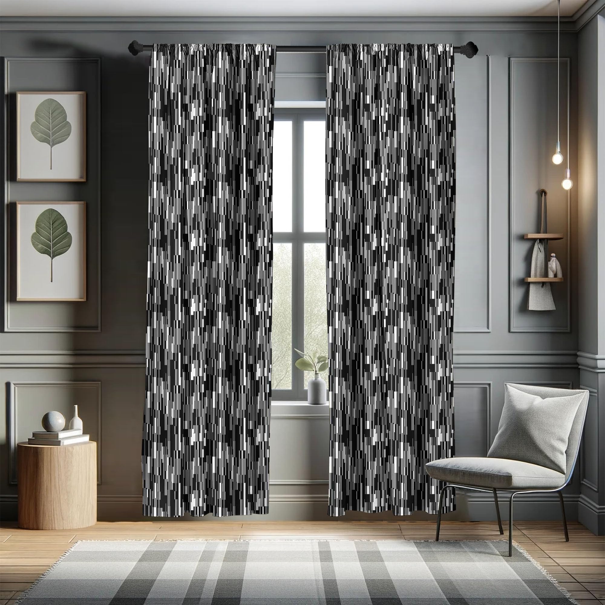 Ambesonne Black and White Barcode Pattern Window Curtains - Lightweight Vertical Stripes in Grayscale, 2-Panel Set with Rod Pocket (28
