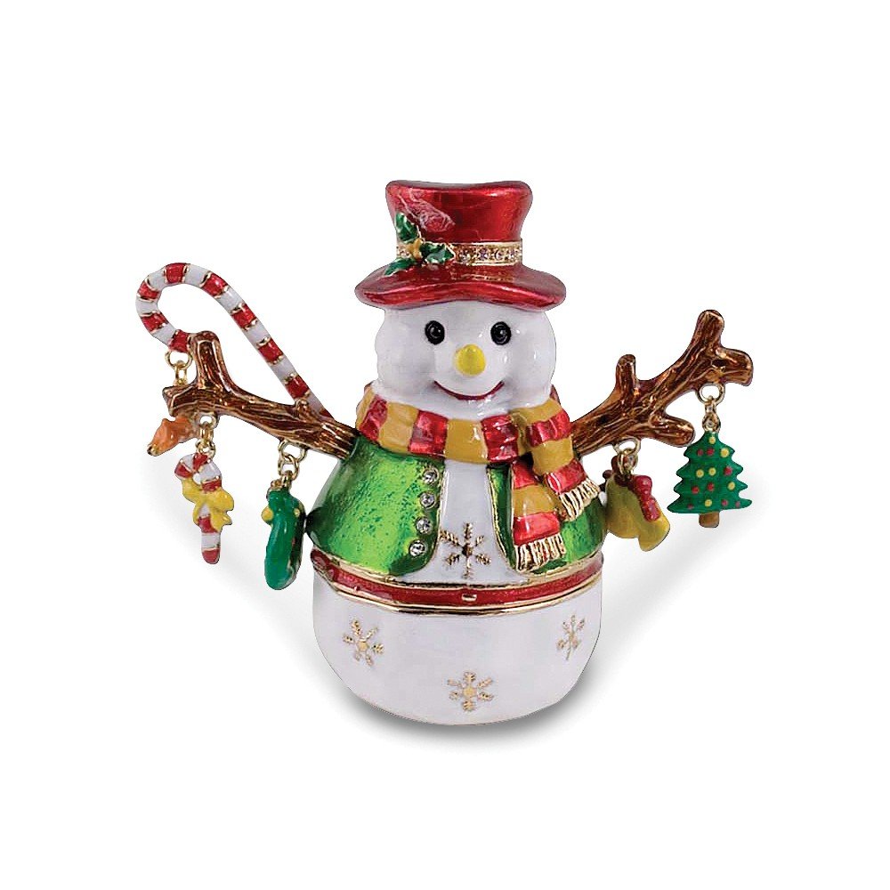 Handcrafted Pewter Snowman Jewelry Box - Christmas Tree Ornament & Holiday Gift for Home Decor