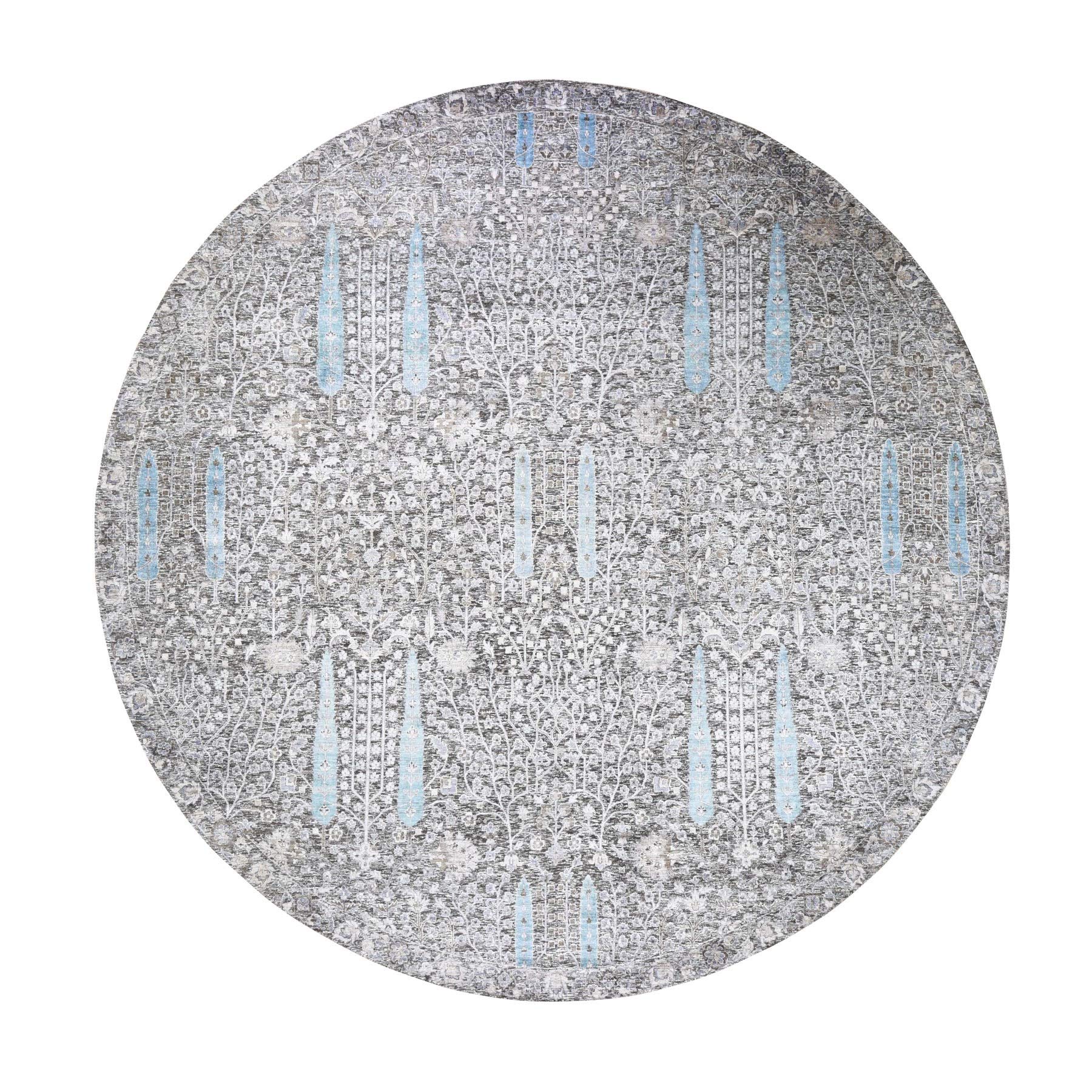 12'x12' Round Cypress Tree Design Silk & Textured Wool Hand-Knotted Rug G48933 - Perfect for Living Room, Bedroom, or Office Decor