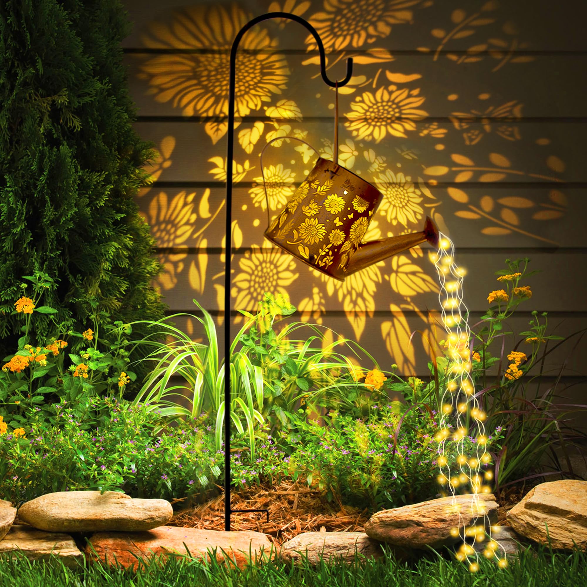 Solar Watering Can with LED Lights - Waterproof Hanging Solar Garden Decor for Outdoor Yard, Porch, Backyard, Pathway & Walkway (Sunflower Design) - Perfect for Garden Decorations, Landscape Lighting & Evening Ambiance