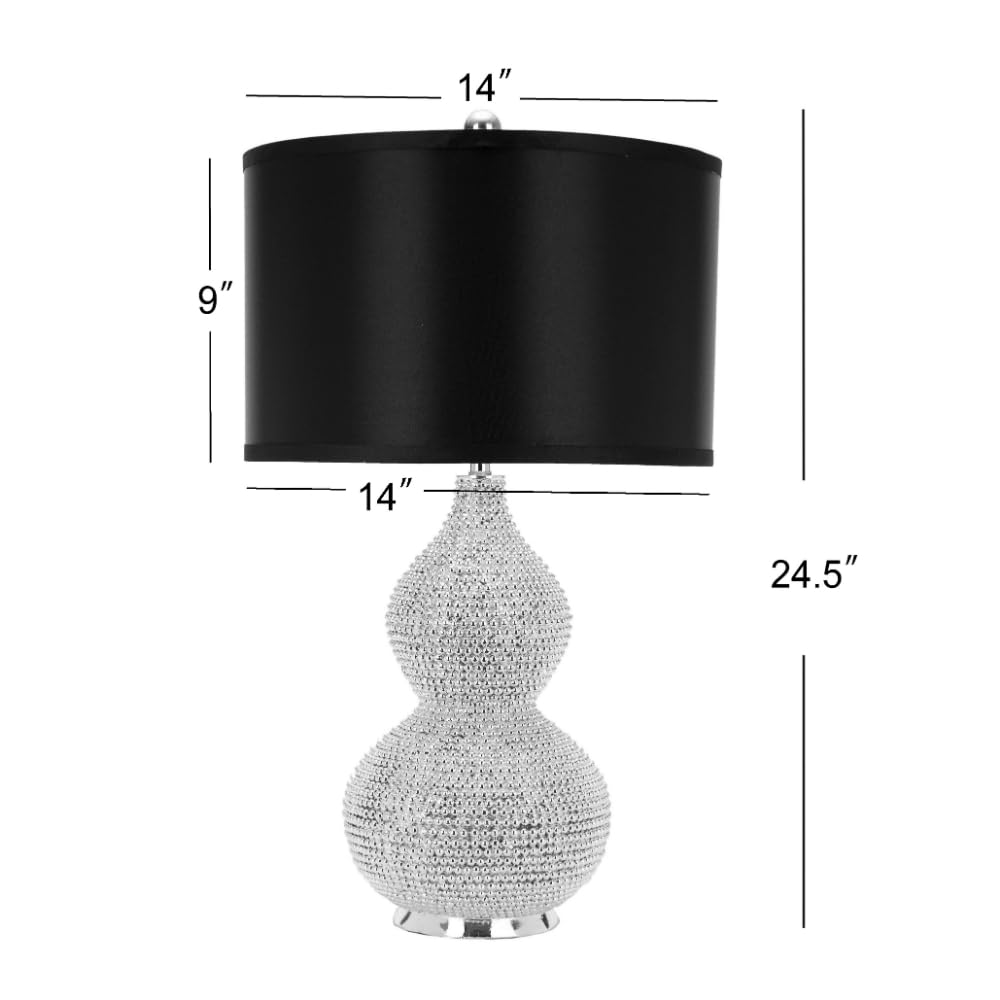 SAFAVIEH Nicole Modern Silver Bead Base & Black Shade 25-inch Table Lamp Set of 2 - LED Bulbs Included for Bedroom, Living Room, Home Office & Nightstand Lighting Decor