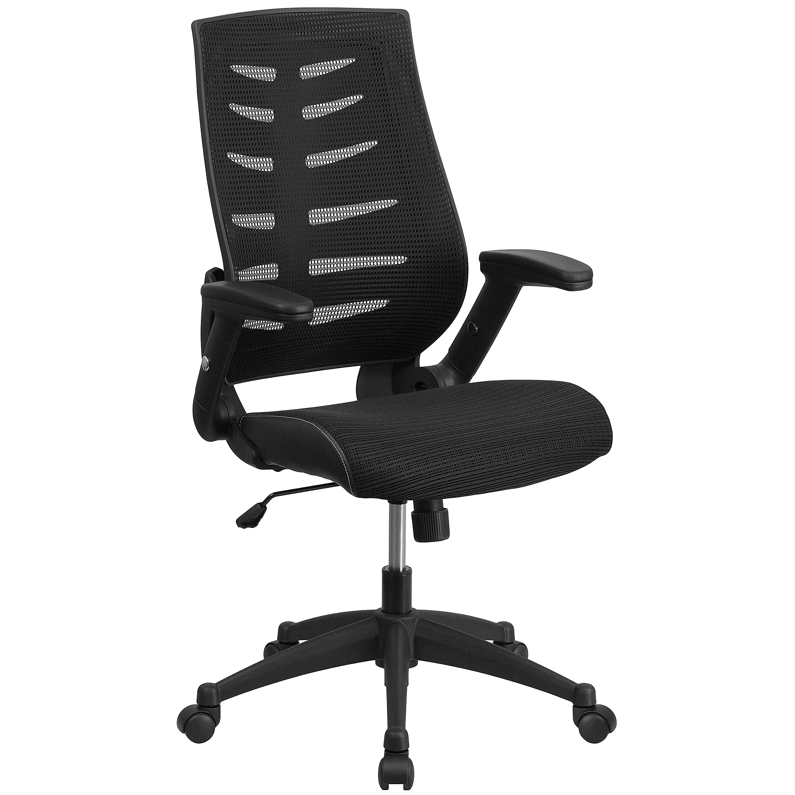 Flash Furniture Kale High Back Ergonomic Mesh Office Chair - Black Executive Swivel Chair with Adjustable Height & Flip-Up Arms for Home Office, Gaming, and Workspace Comfort
