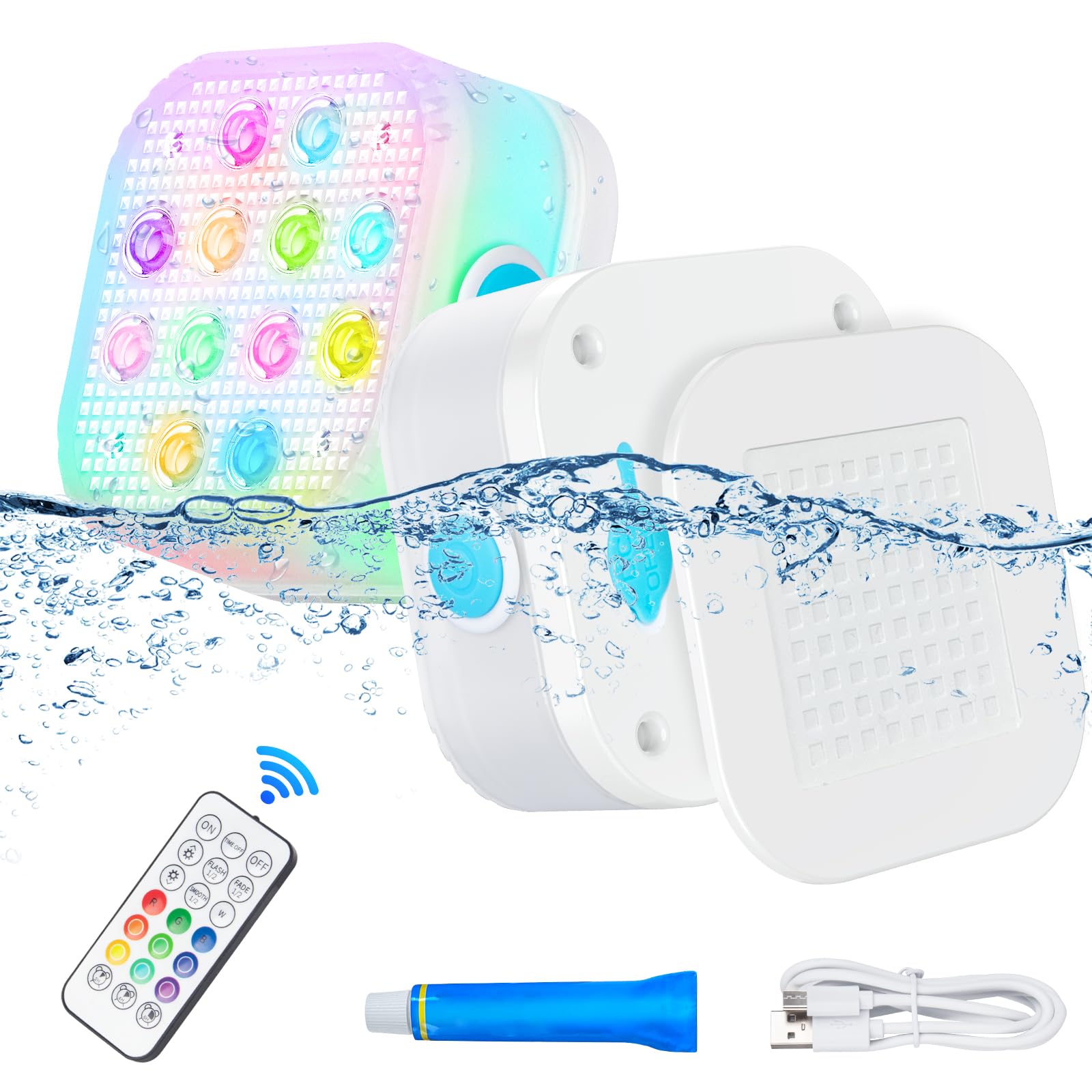 16 Color Changing LED Pool Lights for Above Ground & Inground Pools - Waterproof, Magnetic, Rechargeable 2600mAh Battery with Remote Control - Perfect for Night Swimming, Pool Parties & Outdoor Decor