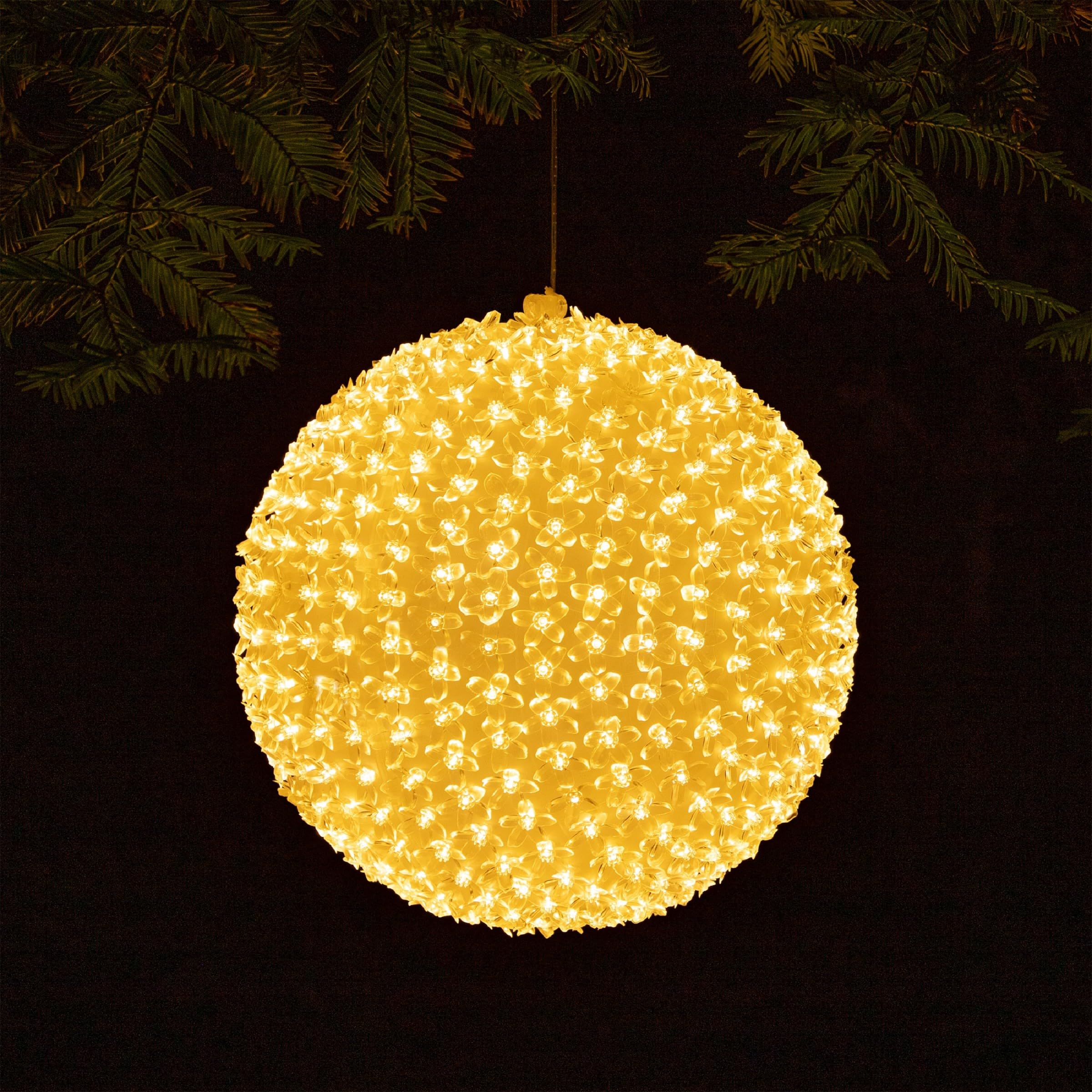 Alpine Corporation 13-Inch Flashing Holiday Round Ornament with Warm White LED Lights - Indoor/Outdoor Christmas Decoration for Tree, Mantel & Festive Home Decor