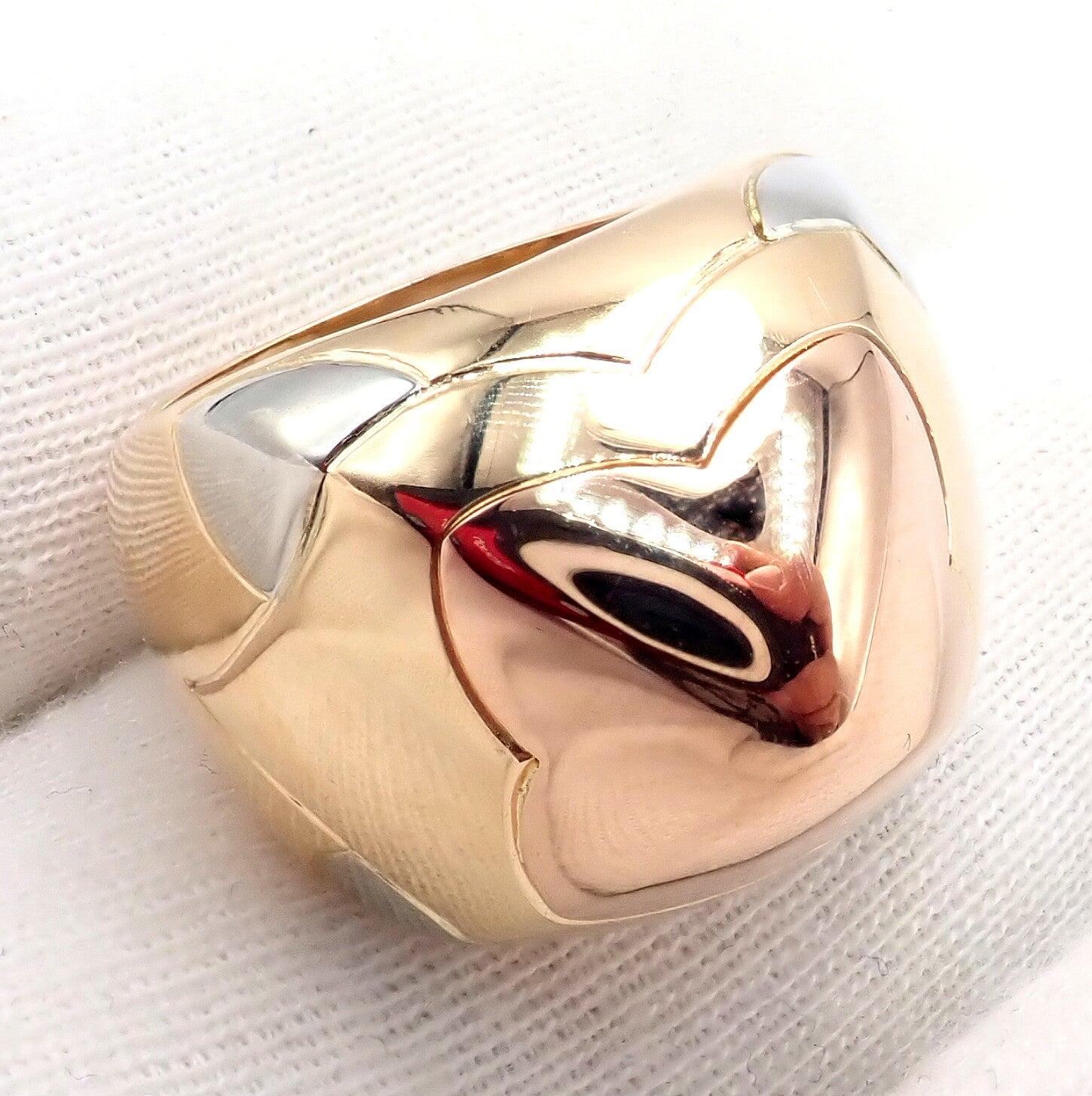 Authentic Bvlgari 18k Yellow White Rose Gold Tricolor Pyramid Ring - Size 6 | Luxury Statement Jewelry for Weddings, Parties & Special Occasions