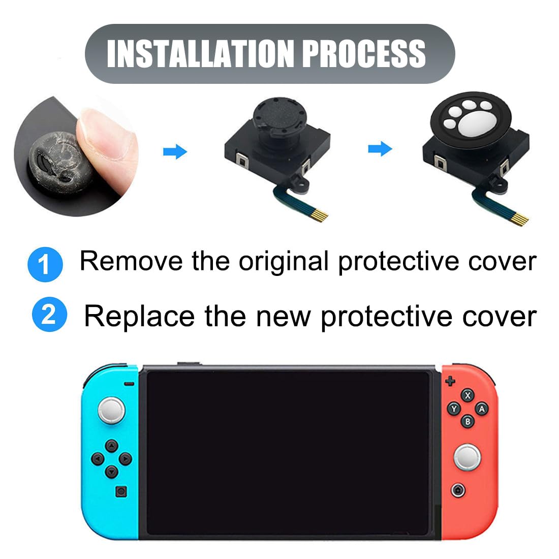 16 Pcs Replacement Joystick Caps for Nintendo Switch - Anti-Slip Silicone Thumb Grip Covers with Cat Claw Design - Perfect for Gaming, Travel & Protecting Your Switch Controllers