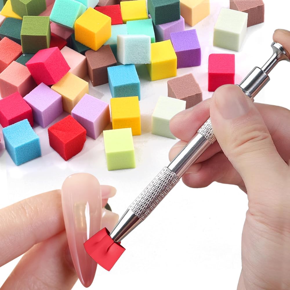 50 Pcs Soft Nail Sponges with 4 Claws Metal Grabber - Ombre Nail Art Sponge for Manicure & Nail Design | Perfect for DIY Nail Art, Salon Professionals & Home Use