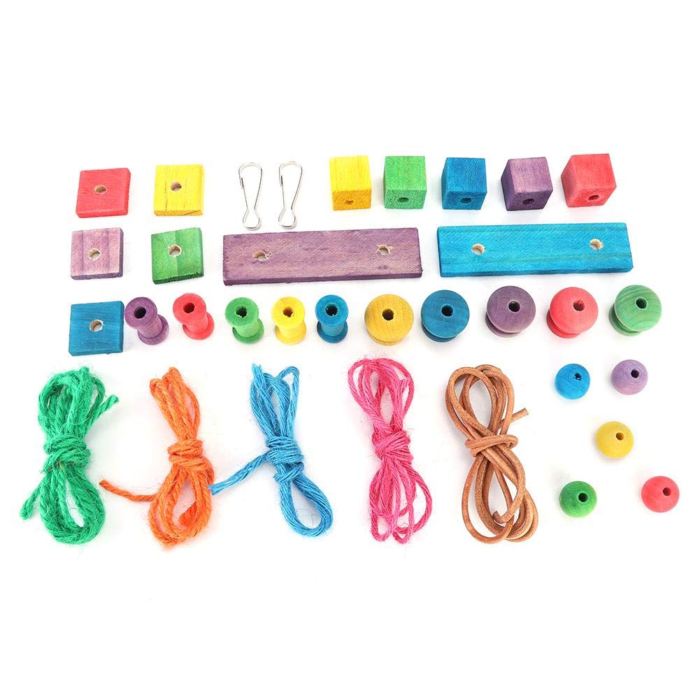 Natural Wooden Bird Toy for Parrots & Pet Birds - DIY Chewing & Foraging Toy with Cotton Rope & Hooks | Perfect for Cage Enrichment & Playtime Activities