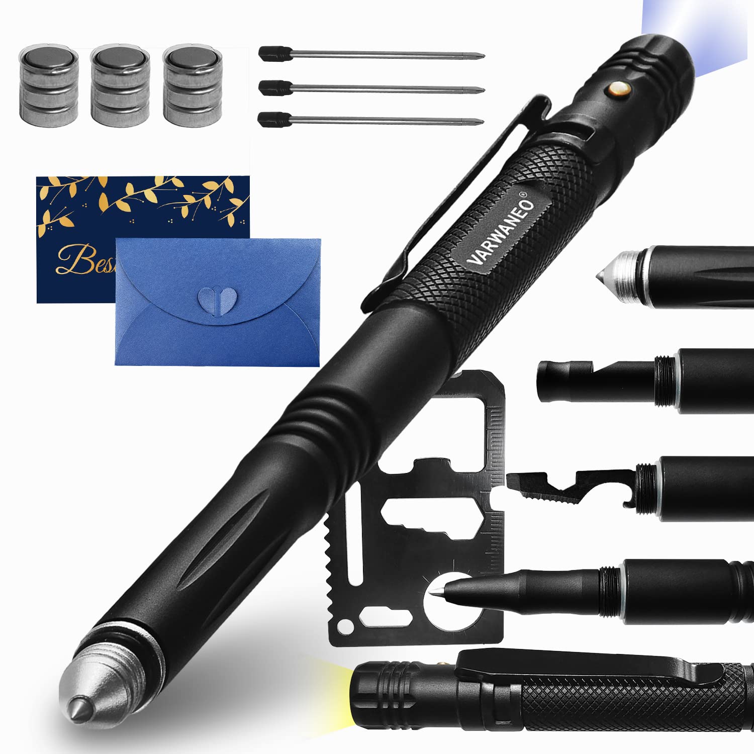 9-in-1 Tactical Pen for Men - Emergency Glass Breaker with LED Flashlight, Ballpoint Pen & Bottle Opener - Perfect EDC Gear, Survival Tool & Christmas Gift for Dad - Great for Outdoor Adventures, Car Emergencies & Daily Carry Essentials