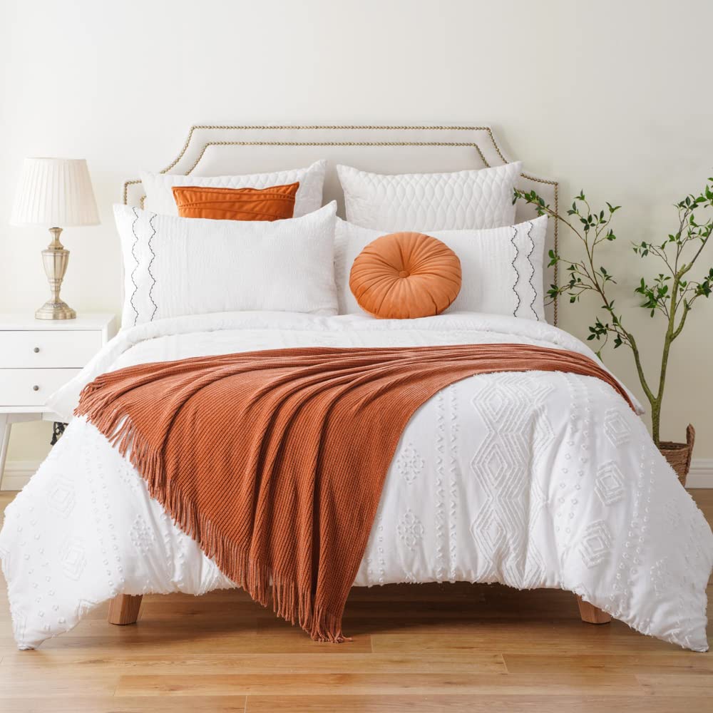 BATTILO HOME Rust Orange Chenille Knit Throw Blanket with Tassels - 50