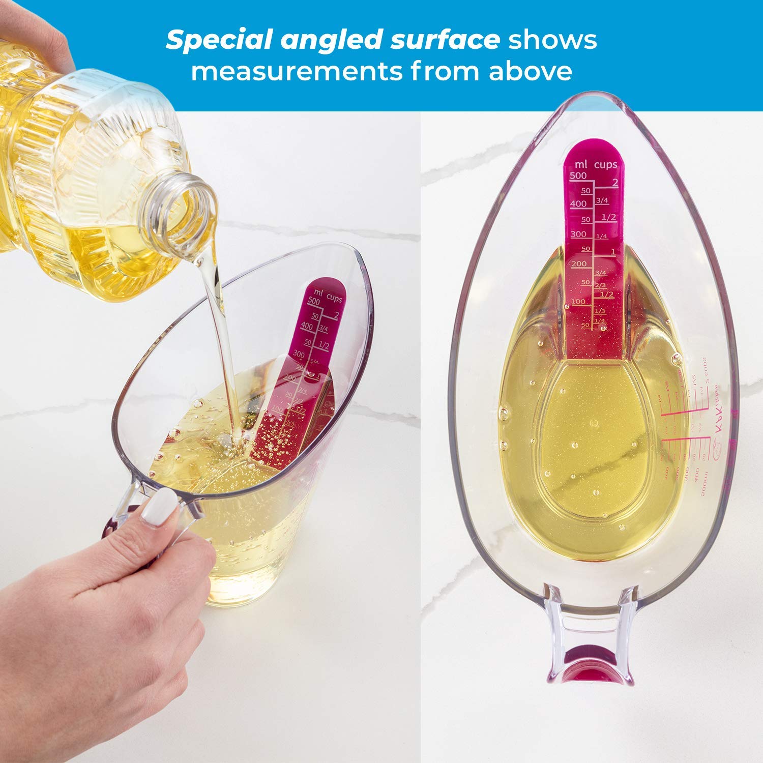 4-Piece Angled Liquid Measuring Cups Set - Mini 1oz, 2oz, 4oz & 8oz Plastic Measuring Cups with ML & Cup Measurements - KPKitchen Measuring Cups for Baking, Cooking & Mixing Drinks