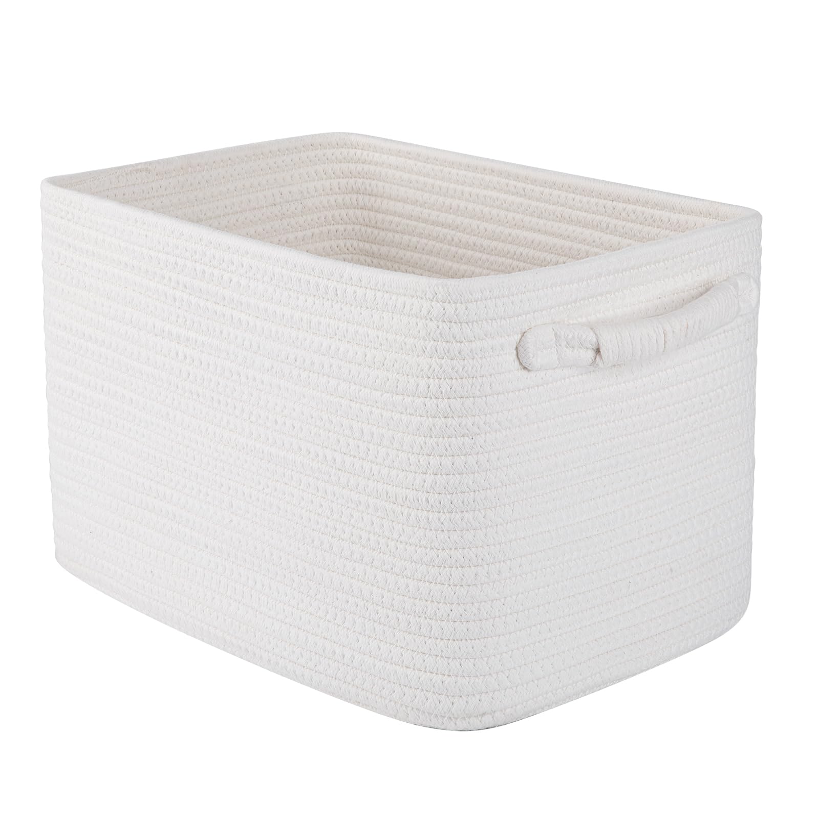 OIAHOMY Woven Storage Basket with Handles - White Decorative Toy & Nursery Basket for Shelves, Living Room, Bedroom - Perfect for Organizing Toys, Blankets & Home Decor (Pack of 1)