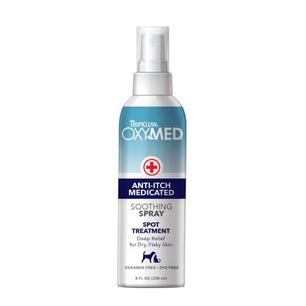 TropiClean OxyMed Anti Itch Medicated Spray for Dogs & Cats - 8oz Soothing Relief for Hot Spots, Allergies & Skin Irritations - Vet Recommended Pet Care Solution