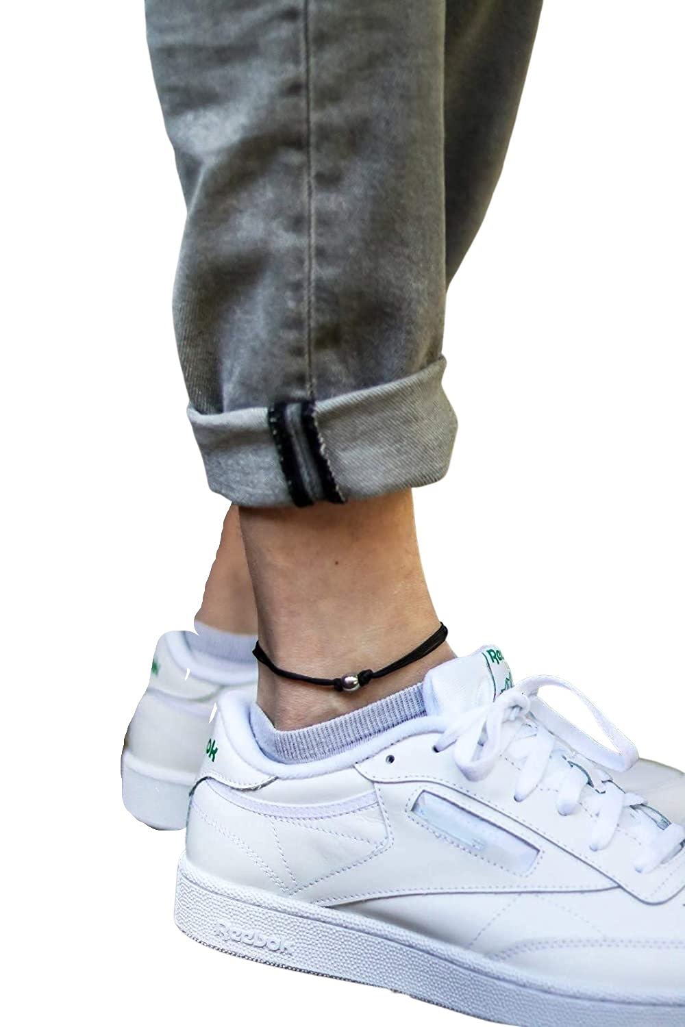 **Men's Silver Stainless Steel Bead Anklet with Black Cotton Cord - Adjustable Ankle Bracelet for Brother, Boyfriend - Waterproof Beach & Summer Jewelry Gift for Outdoor Activities**