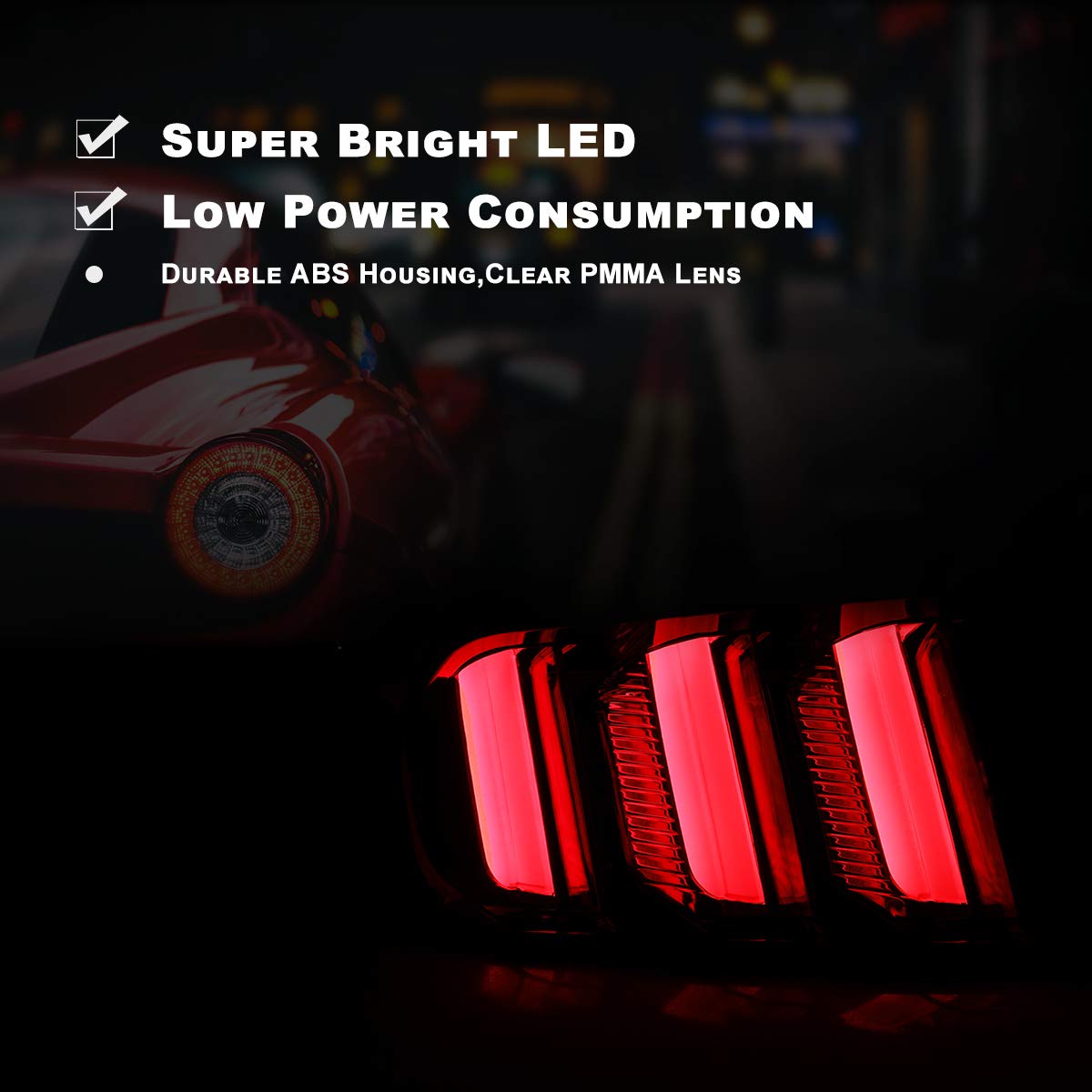 Nixon Offroad LED Tail Lights Assembly for 2015-2021 Ford Mustang/Shelby GT350/GT500 - Sequential Turn Signals, Plug & Play, Red Lens (Driver & Passenger Side) - Upgrade for Enhanced Visibility & Style at Night Driving