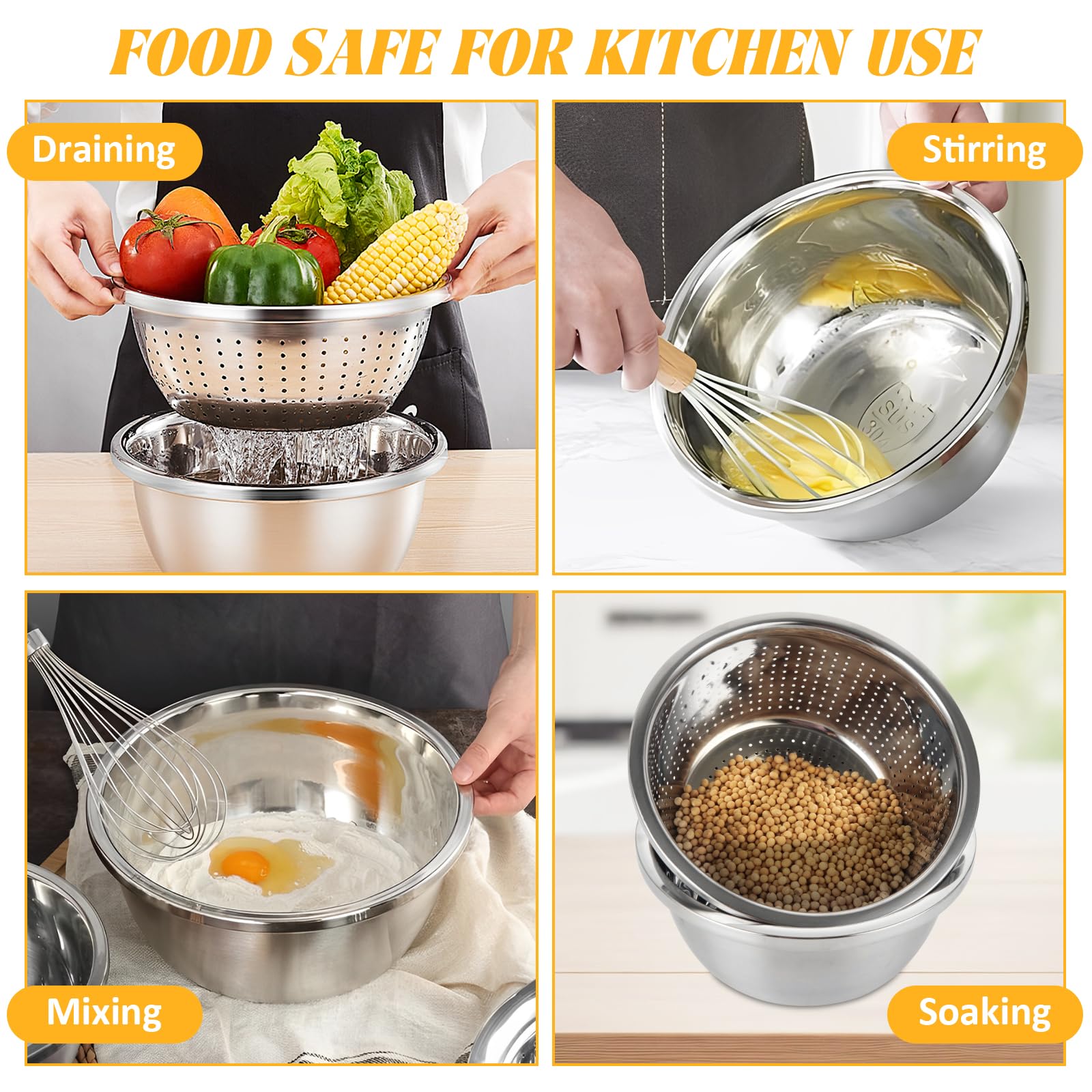 2-Pack 5QT 304 Stainless Steel Colander Strainer with Mixing Bowl - Large Metal Kitchen Strainer for Washing Vegetables, Fruits & Rice - Dishwasher Safe - Perfect for Meal Prep, Salad Making & Pasta Draining