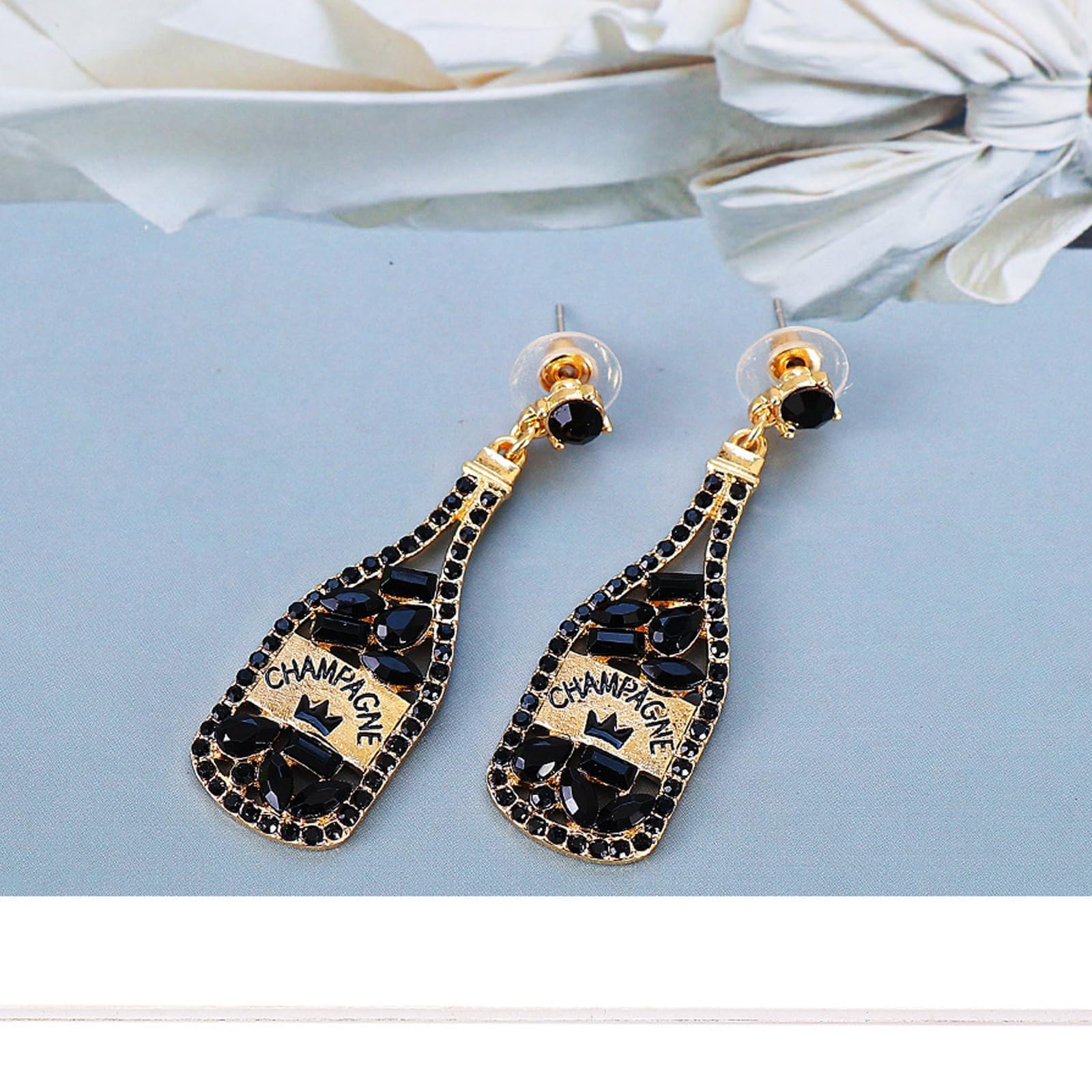 Champagne Bottle Dangle Earrings for Women - Crystal Cocktail Wine Glass Teardrop Earrings - Perfect for Party, Celebration, Wedding & Gift Giving - Elegant Jewelry Accessories for Margarita Night & Girls Night Out