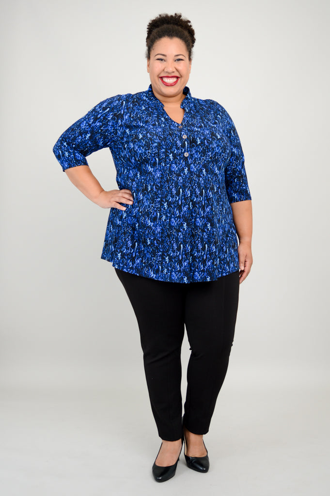 Edwina Women's Deepwater Blue Bamboo V-Neck Top - Soft & Breathable Casual Shirt for Summer, Work, and Travel