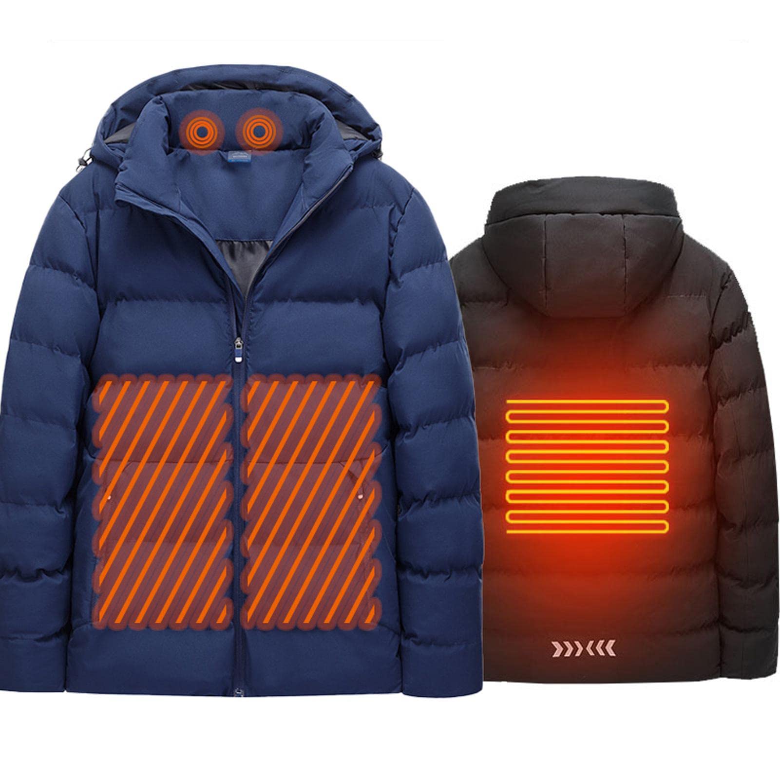 Dazlii Electric Heated Jacket for Men & Women - USB Rechargeable Winter Heated Coat with Hood, Warm Down Cotton Jacket for Outdoor Activities, Camping, Hiking & Cold Weather