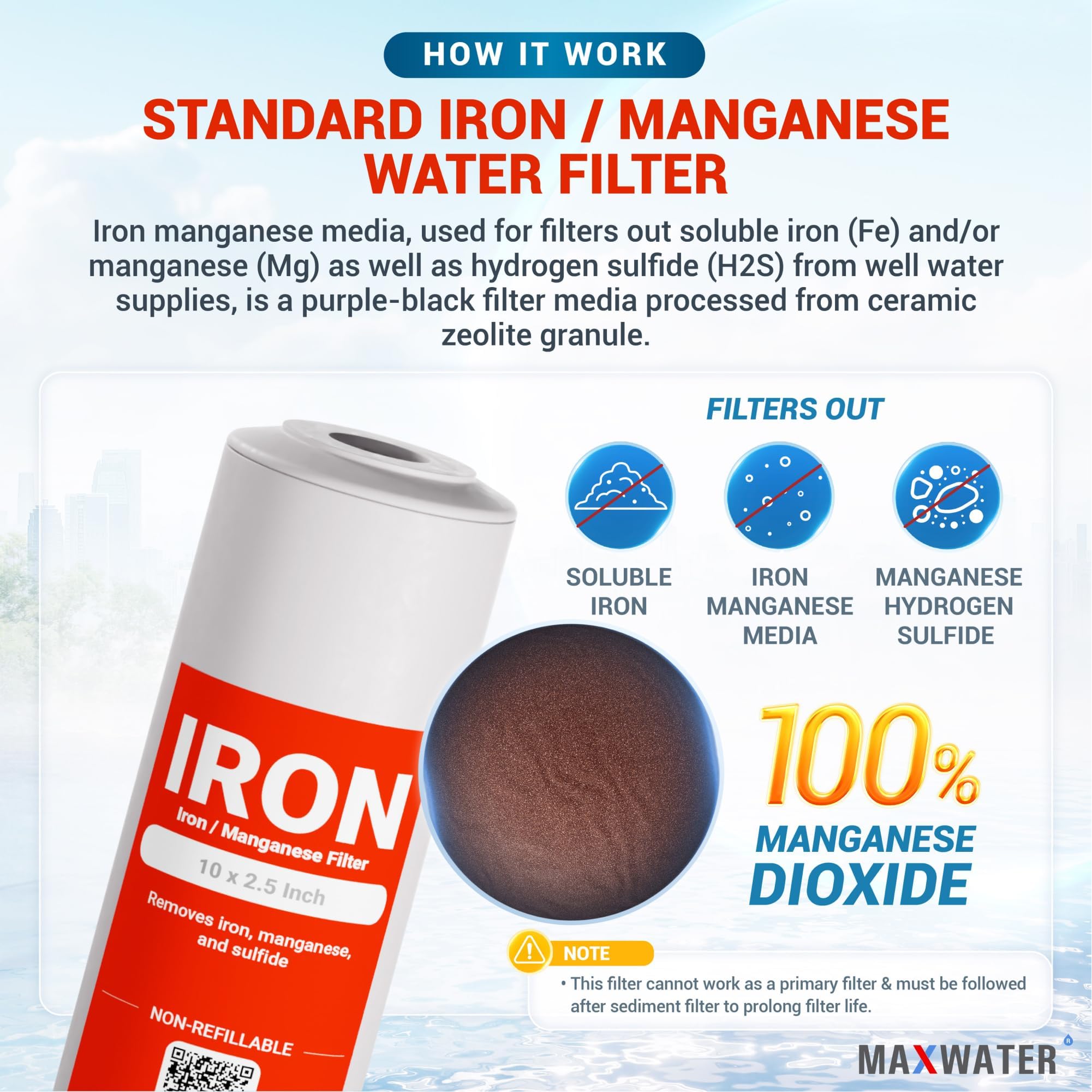 (3 Pack) Max Water Whole House Water Filter Replacement Set - Polypropylene Sediment, Iron Manganese & CTO Carbon Filters for Standard Whole House Systems | Improves Water Quality for Drinking, Cooking & Bathing