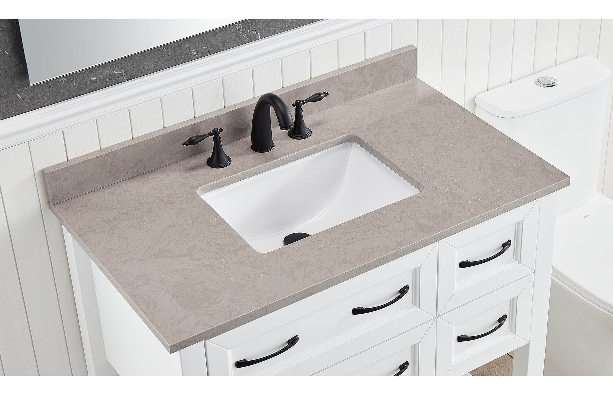 Amalfi 37W x 22D White Engineered Marble Bathroom Vanity Top with Rectangular Undermount Sink - Perfect for Modern Bathroom Renovations and Home Upgrades