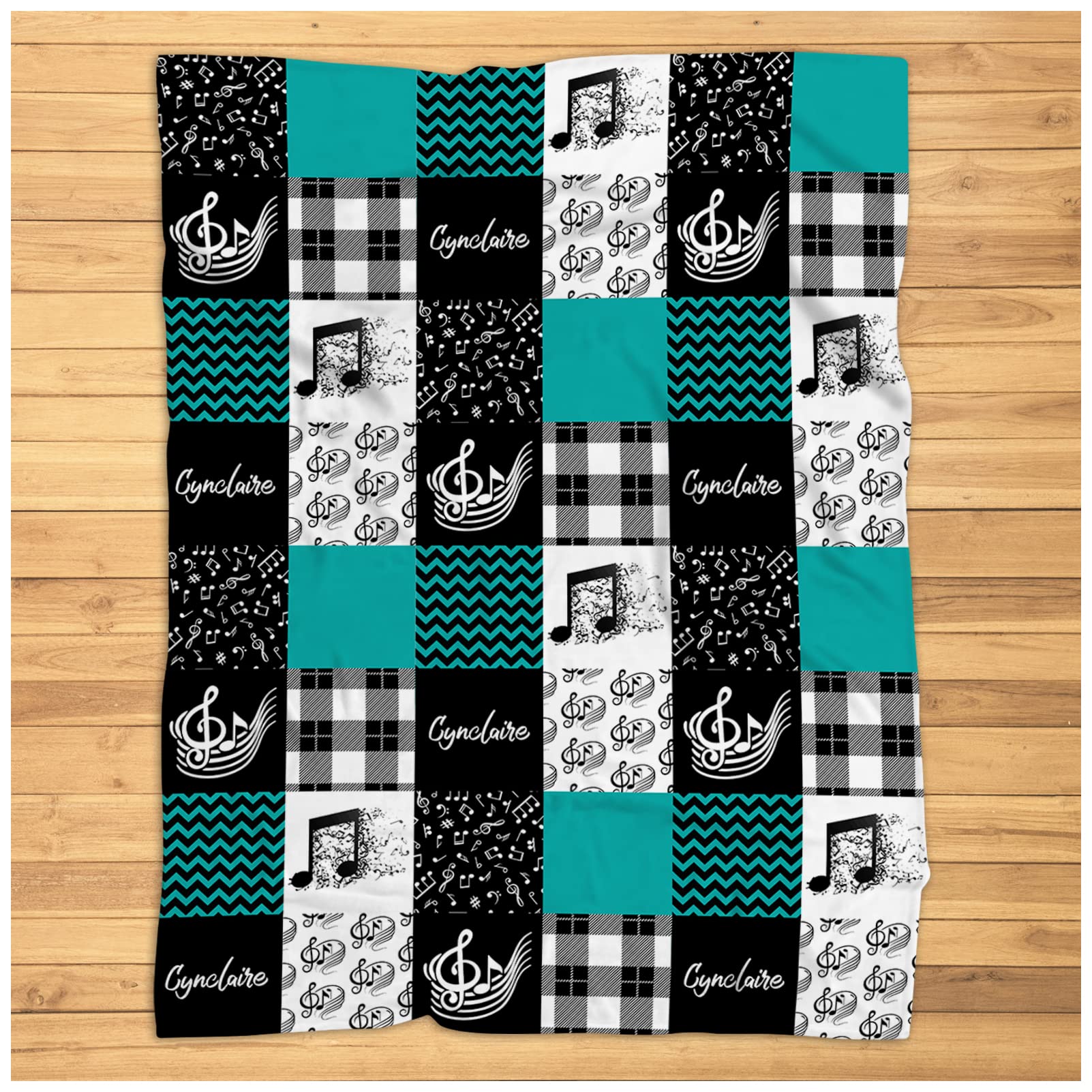 Soft Plush Music Baby Blanket for Boys & Kids - Nursery Bedding with Musical Theme in Black & Teal | Perfect for Lullabies, Playtime & Cozy Naps