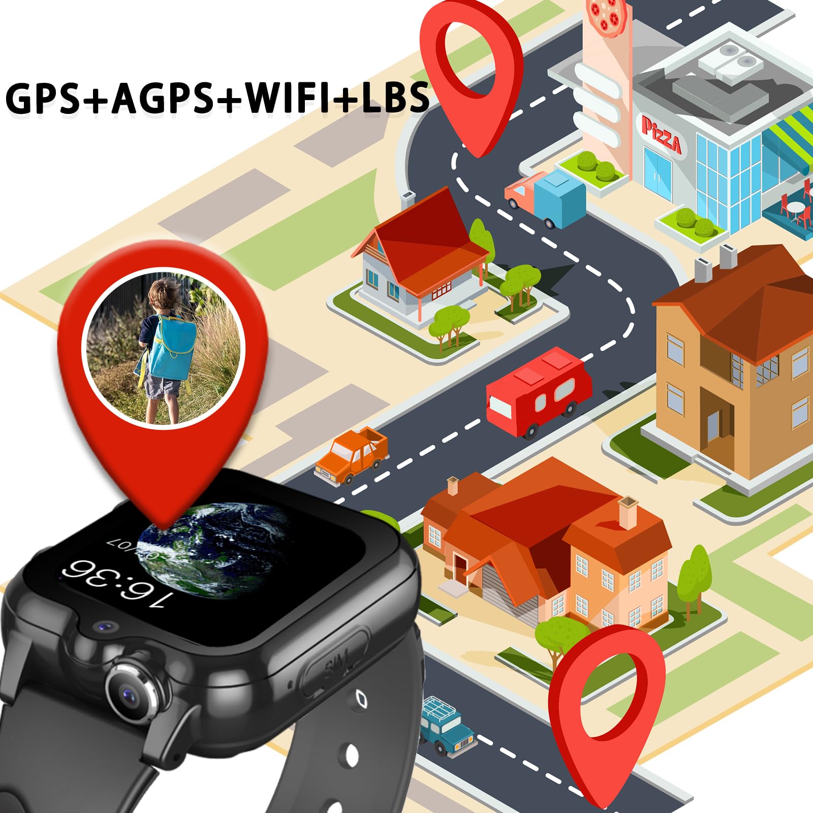 **4G Kids Smart Watch with Phone Calling & Text Messaging - WiFi, Video Chat, Bluetooth, Pedometer, Alarm - Waterproof Wrist Watch for Boys & Girls Ages 4-16 - Perfect Birthday Gift for School, Outdoor & Safety Tracking**