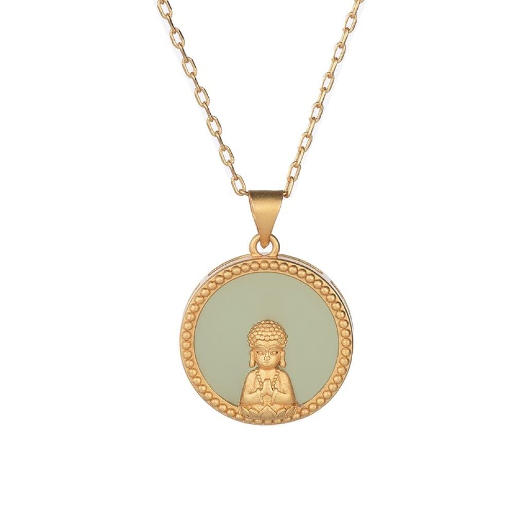 Golden Green Buddha Pendant Necklace - Chinese Style Lucky Jewelry for Women & Girls, Retro Round Buddha Charm, Elegant Christmas Gift & Cheongsam Dress Accessory - Perfect for Festivals, Weddings & Special Occasions