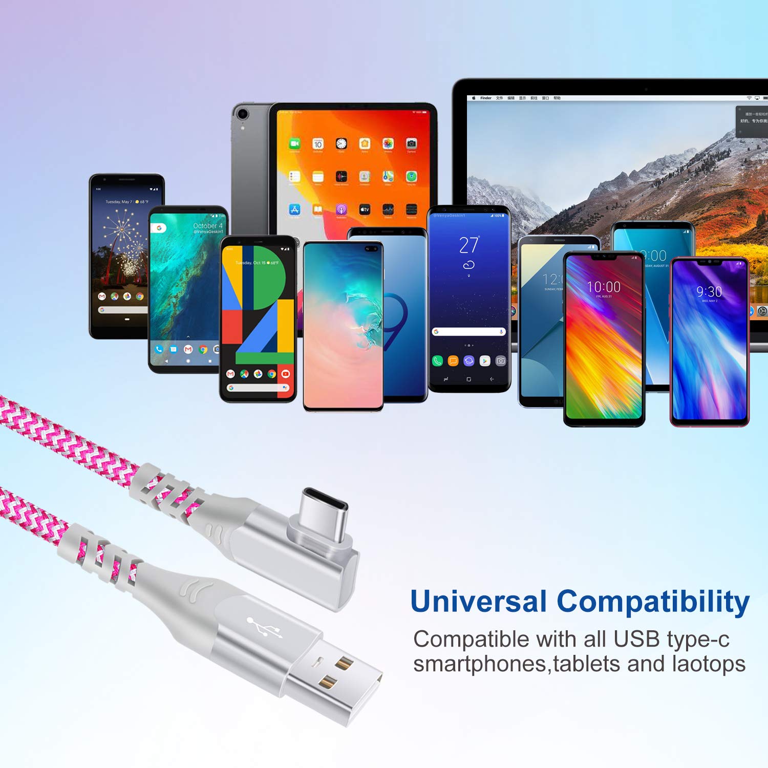 3-Pack 6FT Right Angle USB C to USB A Fast Charging Cable - 90 Degree Braided Cord for iPhone 16/15/14/13, Samsung Galaxy S25/S24/S23, LG V30 & Nintendo Switch - Perfect for Gaming, Travel & Tight Spaces