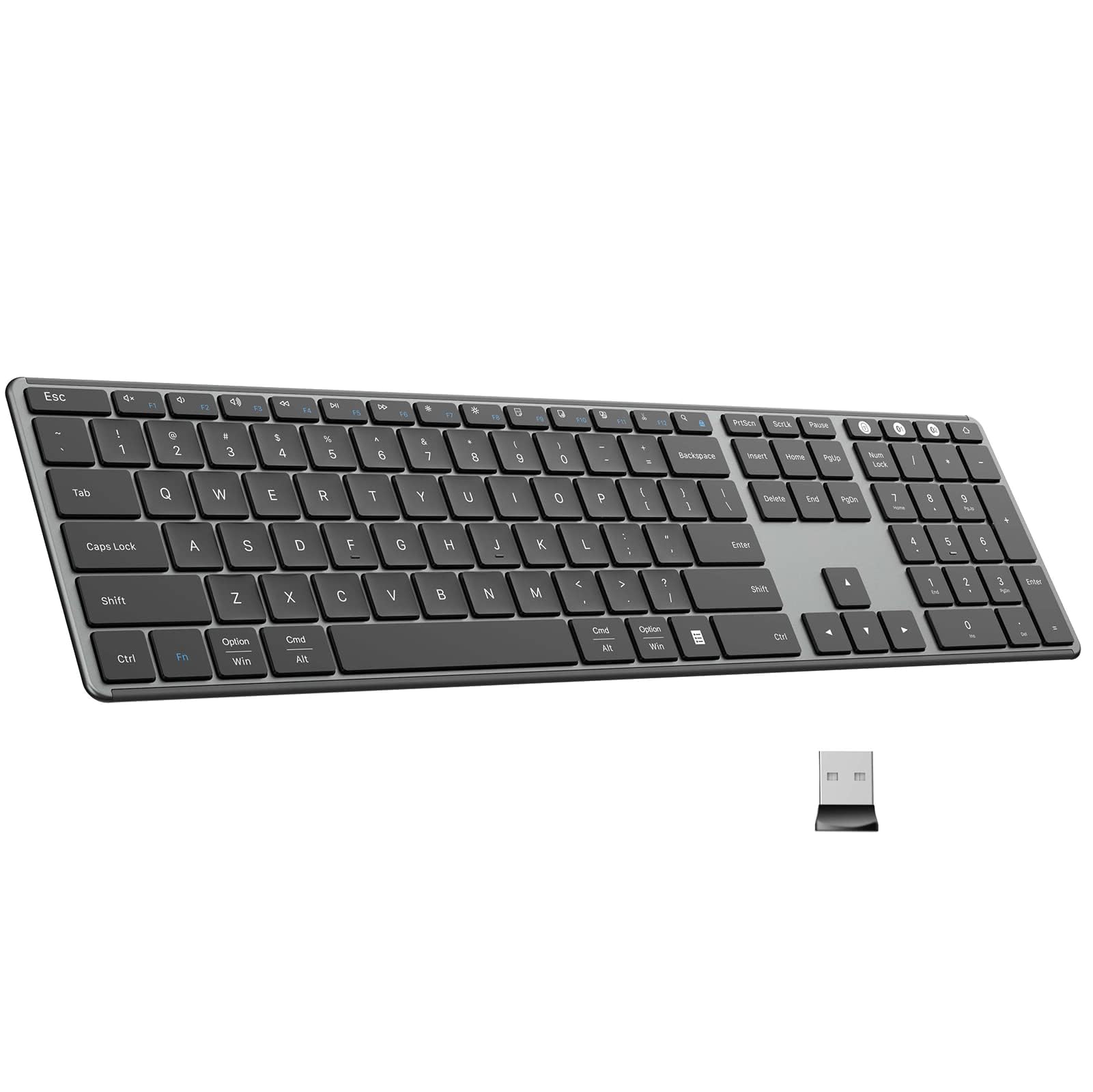 AUSDOM 2.4G Wireless Bluetooth Keyboard - Full Size Slim Quiet Rechargeable Keyboard with Number Pad, Low Profile Silent Flat Design for PC, Mac, Windows, iPad - Perfect for Office, Home & Gaming Use